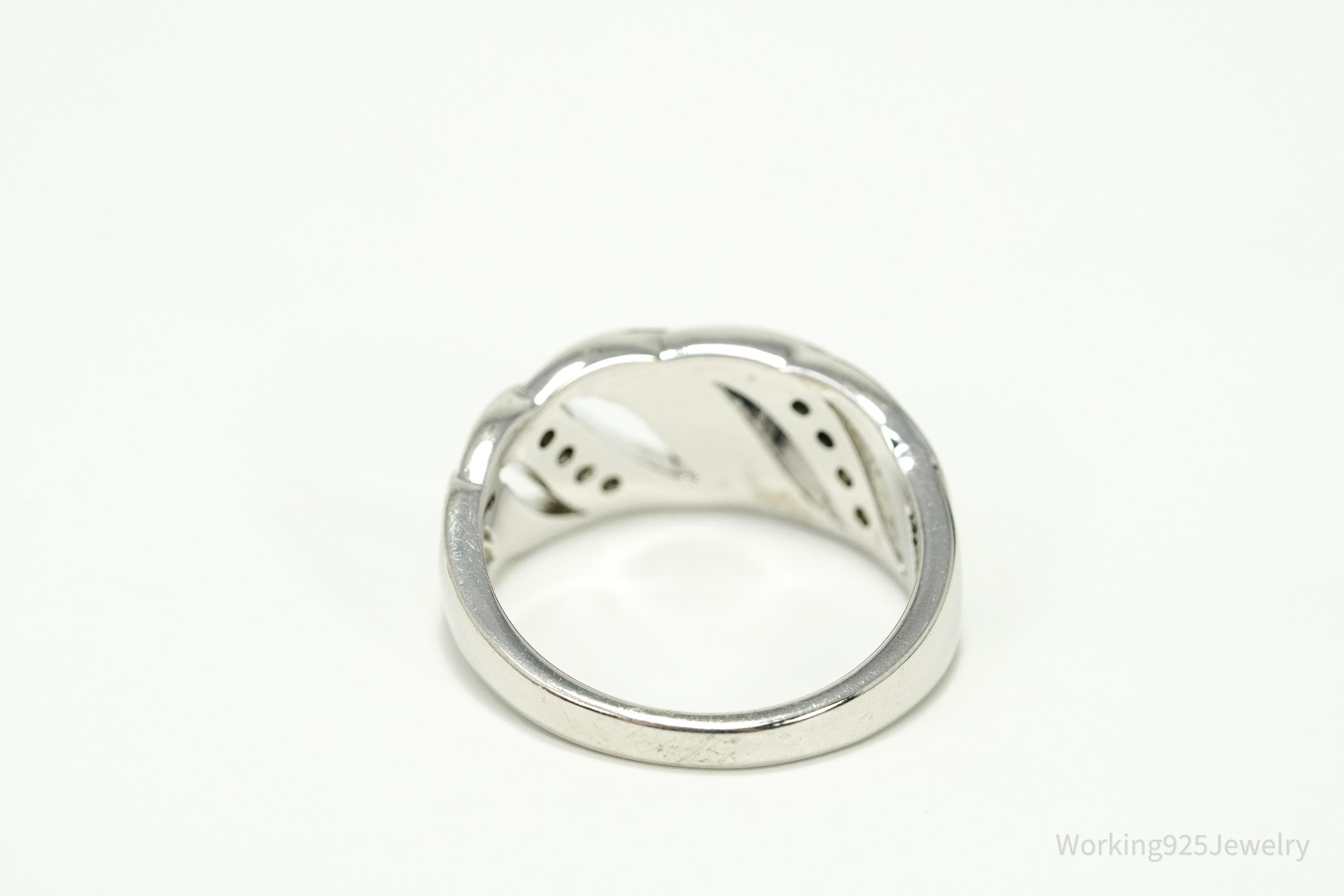 Vintage Cubic Zirconia & Opal Inlay Sterling Silver Ring - Size 8.5