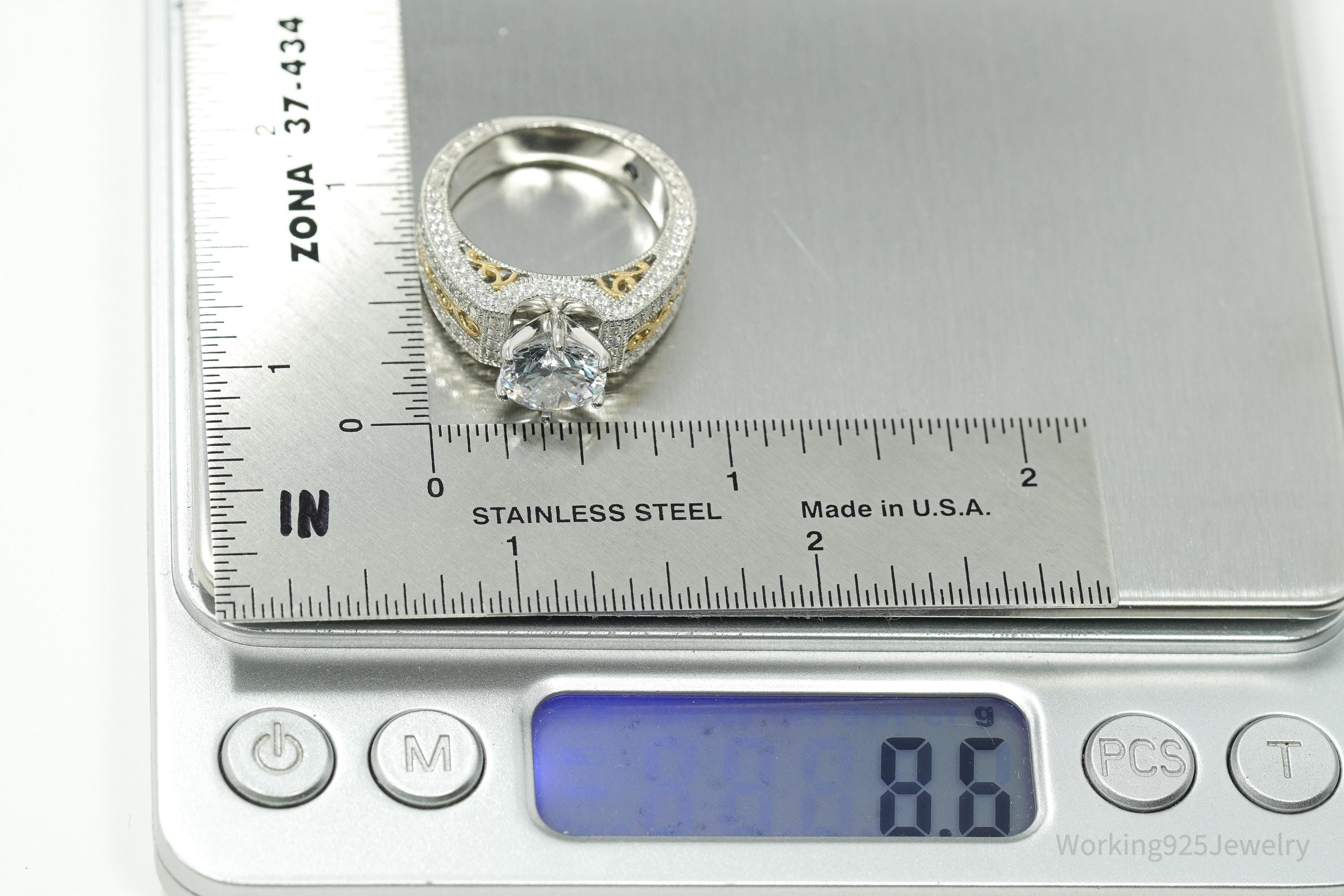 Designer Vanna K Cubic Zirconia Gold Vermeil Sterling Silver Ring - Size 8.25