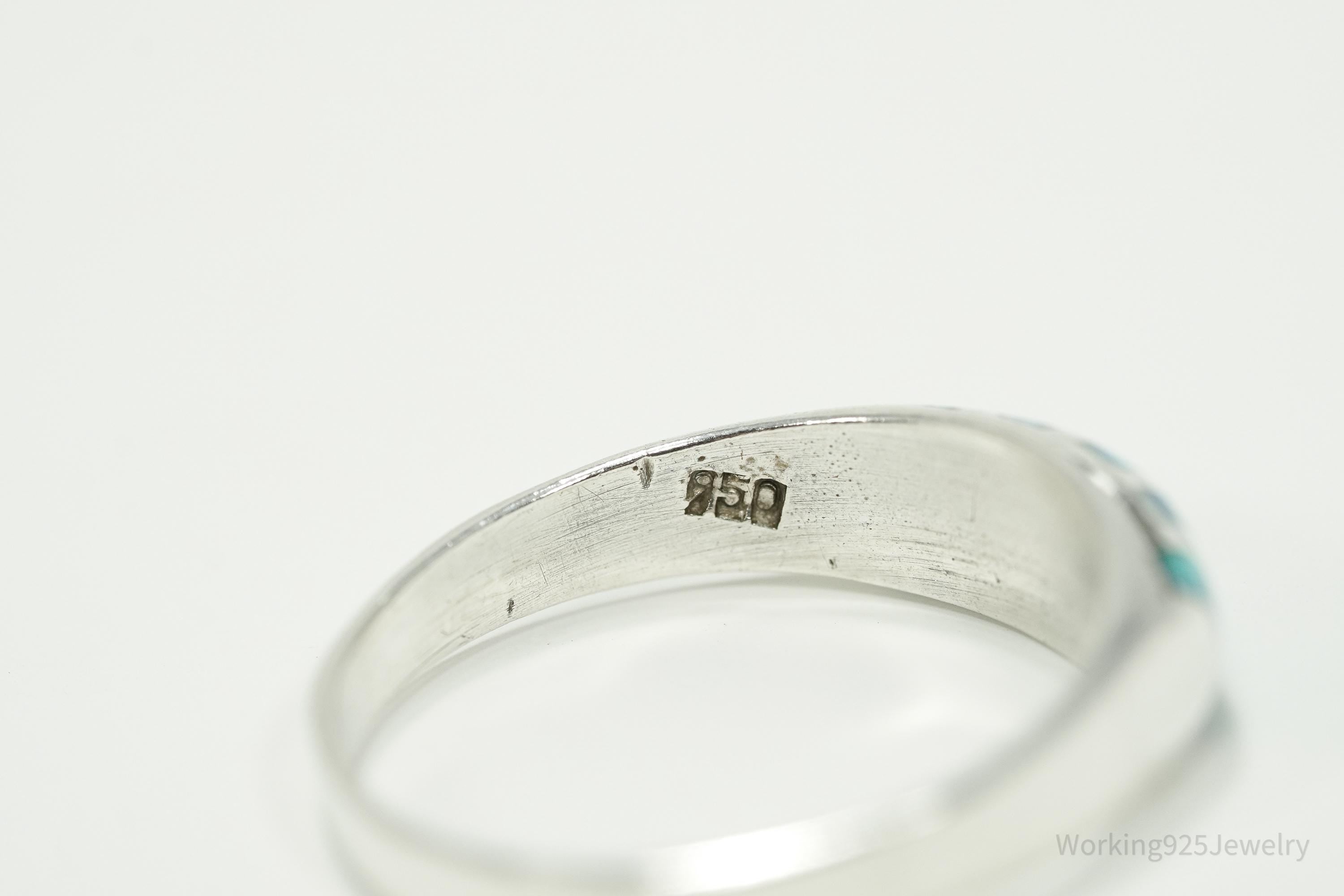Vintage Blue Opal Inlay 950 Silver Ring - Size 6.5