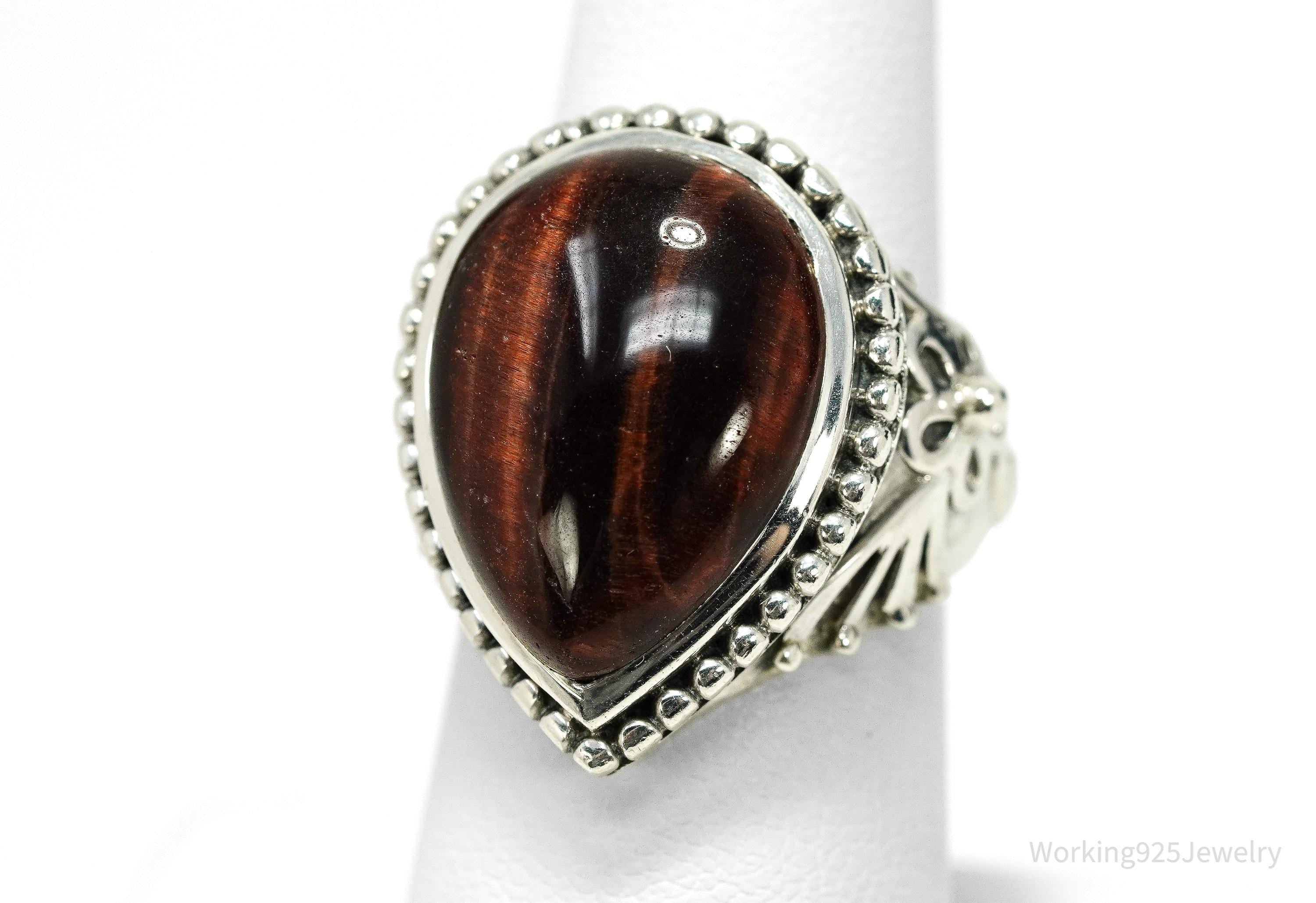 Vintage Doug Paulus Red Tigers Eye Western Style Sterling Silver Ring - Size 7.25