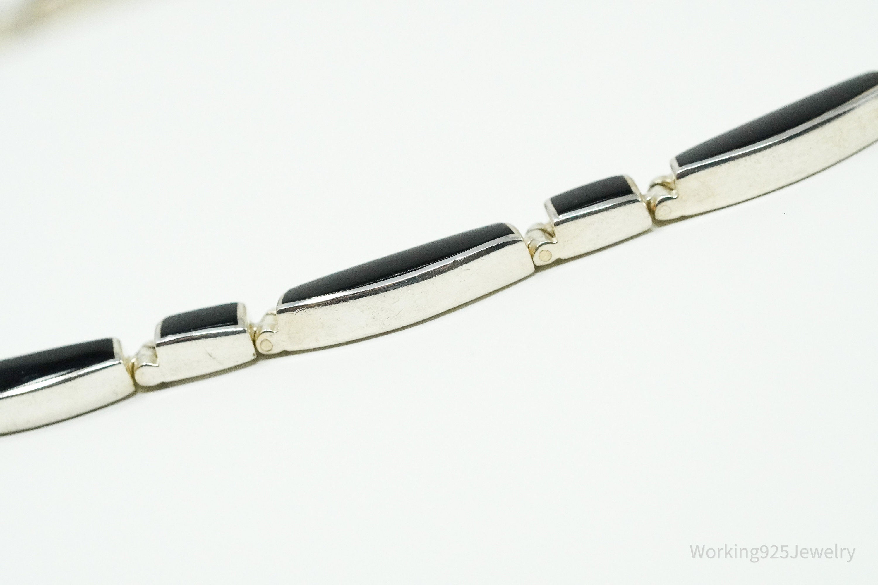 Vintage Peyote Bird Black Onyx Inlay Sterling Silver Necklace 16"