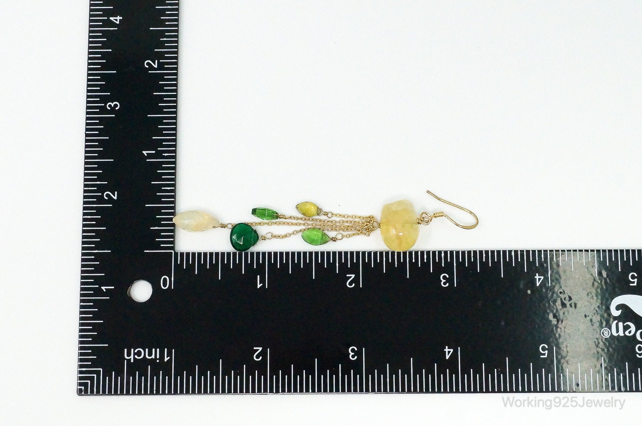 Yellow Quartz Green Tourmaline Peridot Gold Vermeil Sterling Silver Earrings