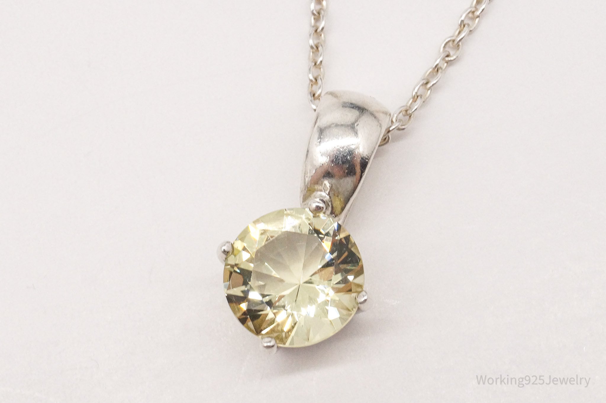 Vintage Lemon Quartz Sterling Silver Necklace 18"