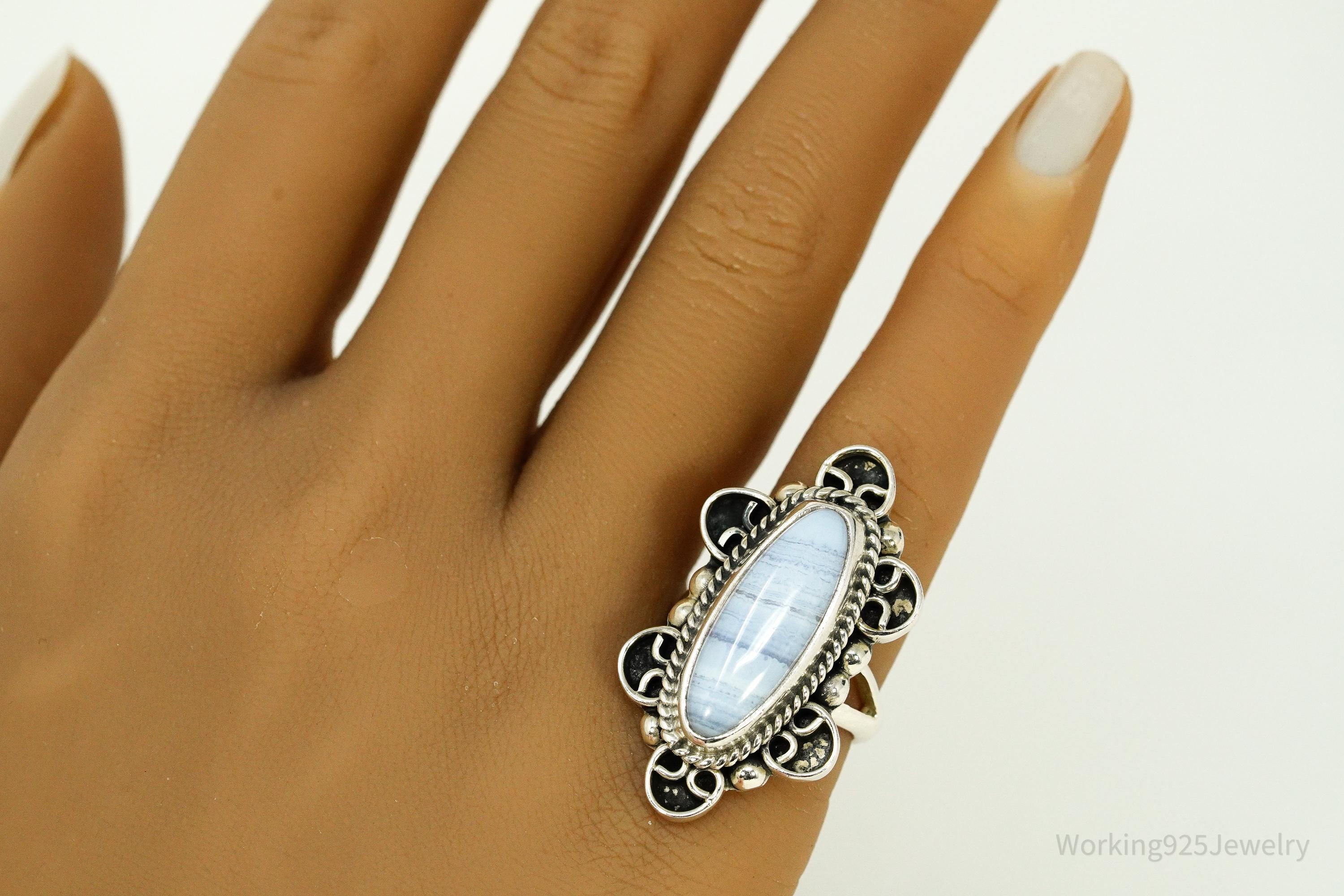 Vintage Mexico CII Blue Lace Agate Sterling Silver Ring Size 6