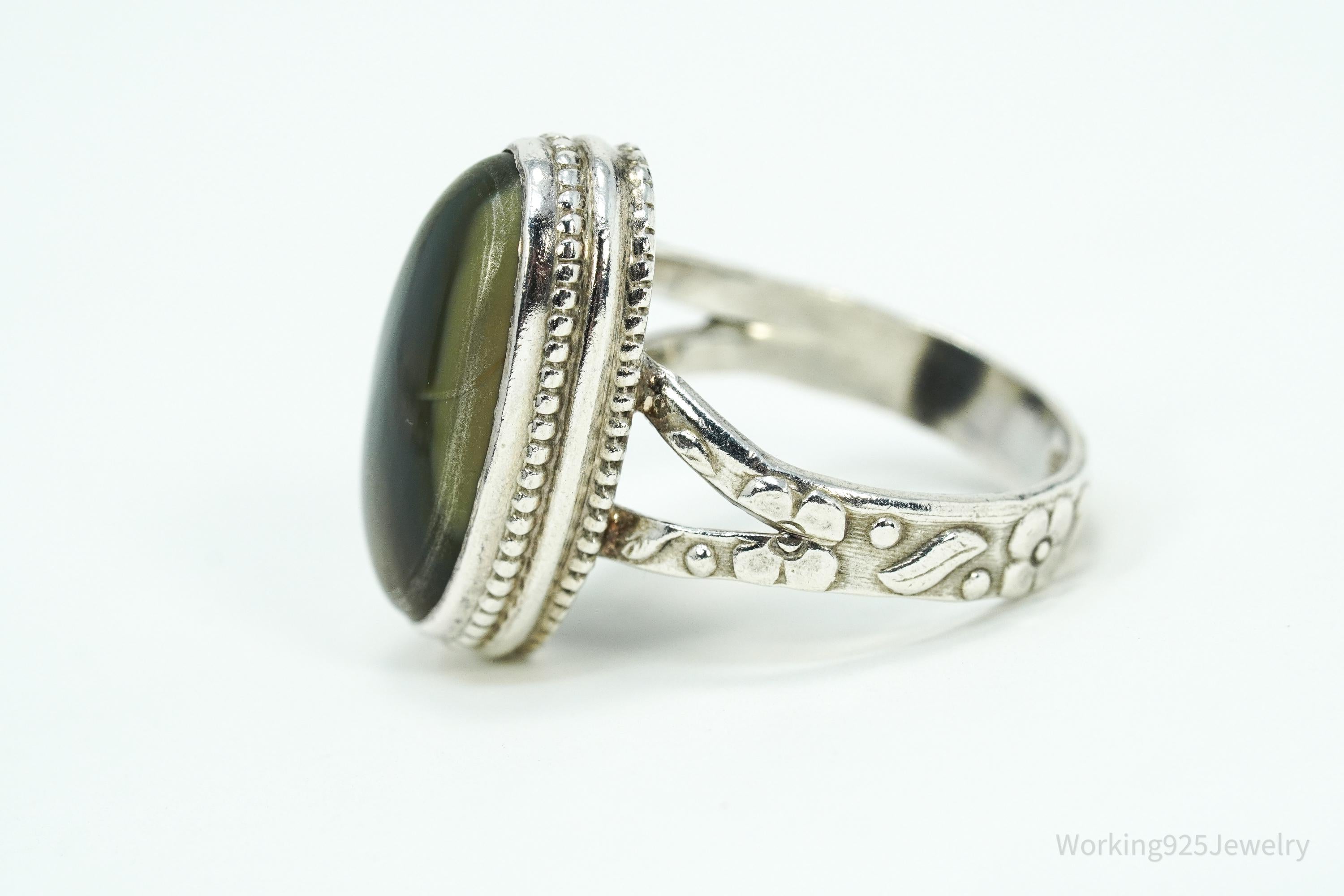 Vintage Green Imperial Jasper Sterling Silver Ring Size 9.5