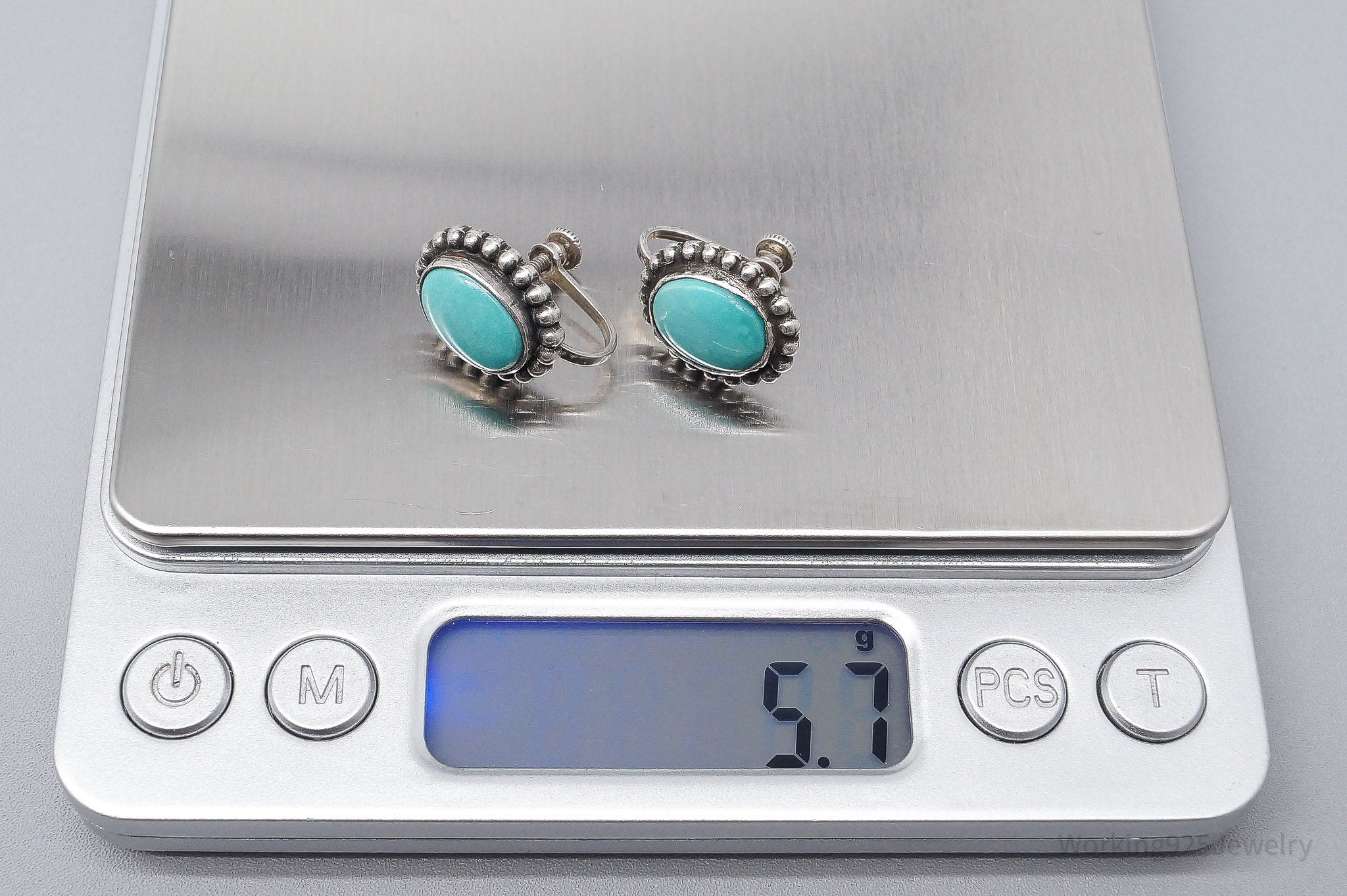 Vintage Native Blue Turquoise Sterling Silver Screw Back Earrings