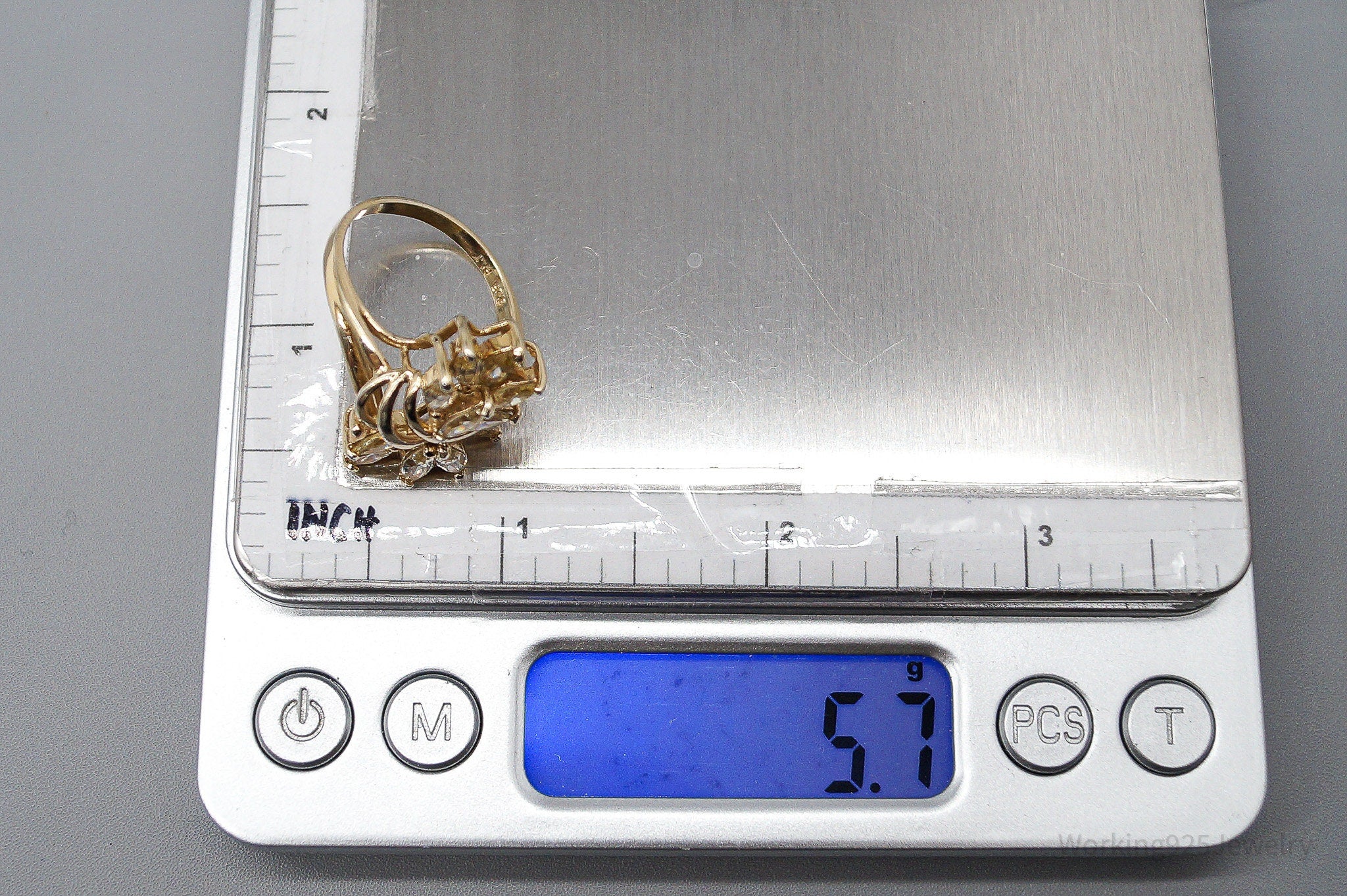 Vintage PAJ Yellow Cubic Zirconia Gold Vermeil Sterling Silver Ring Size 8.25