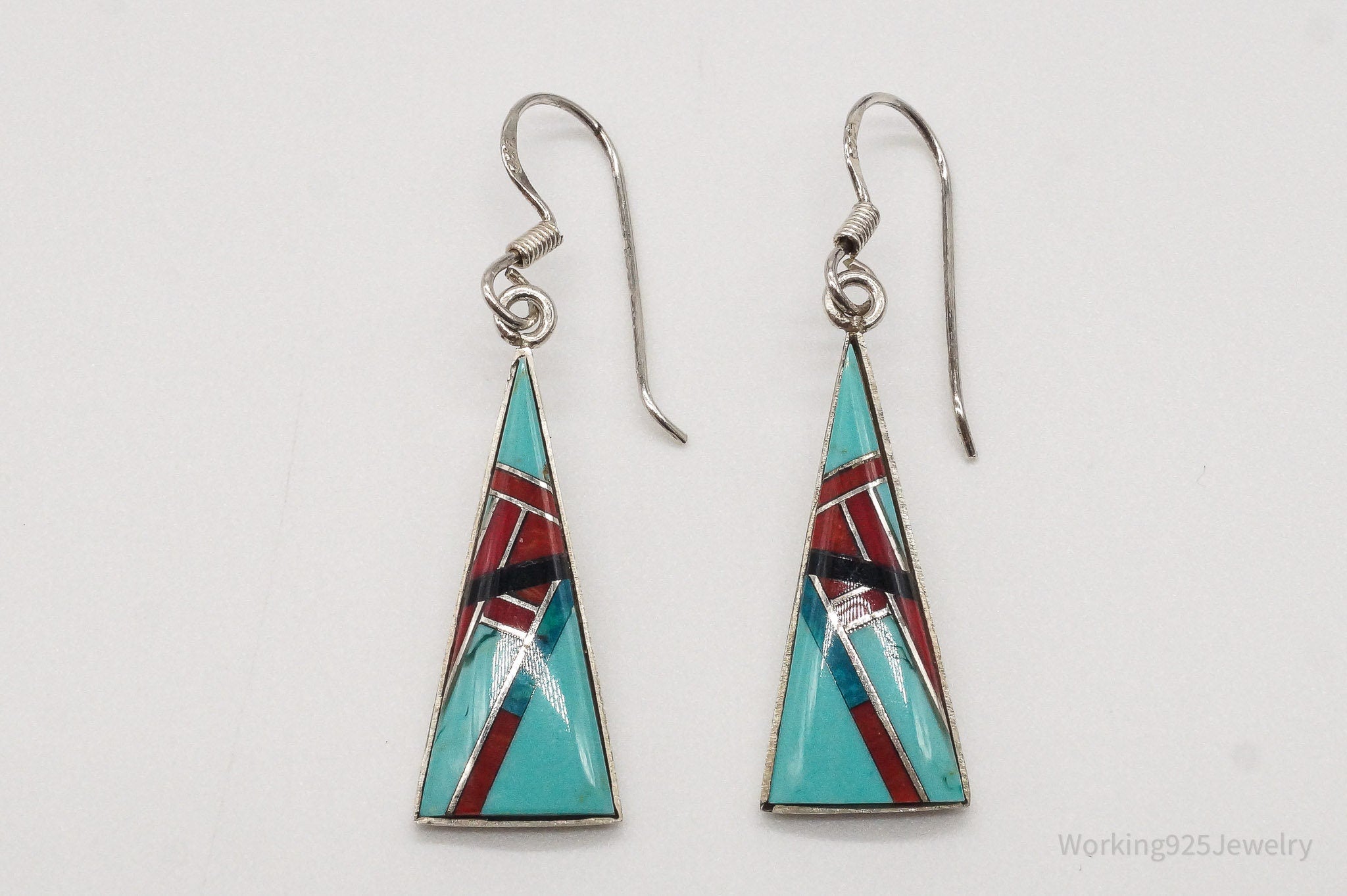 Vintage Native American Multi Gemstone Sterling Silver Earrings