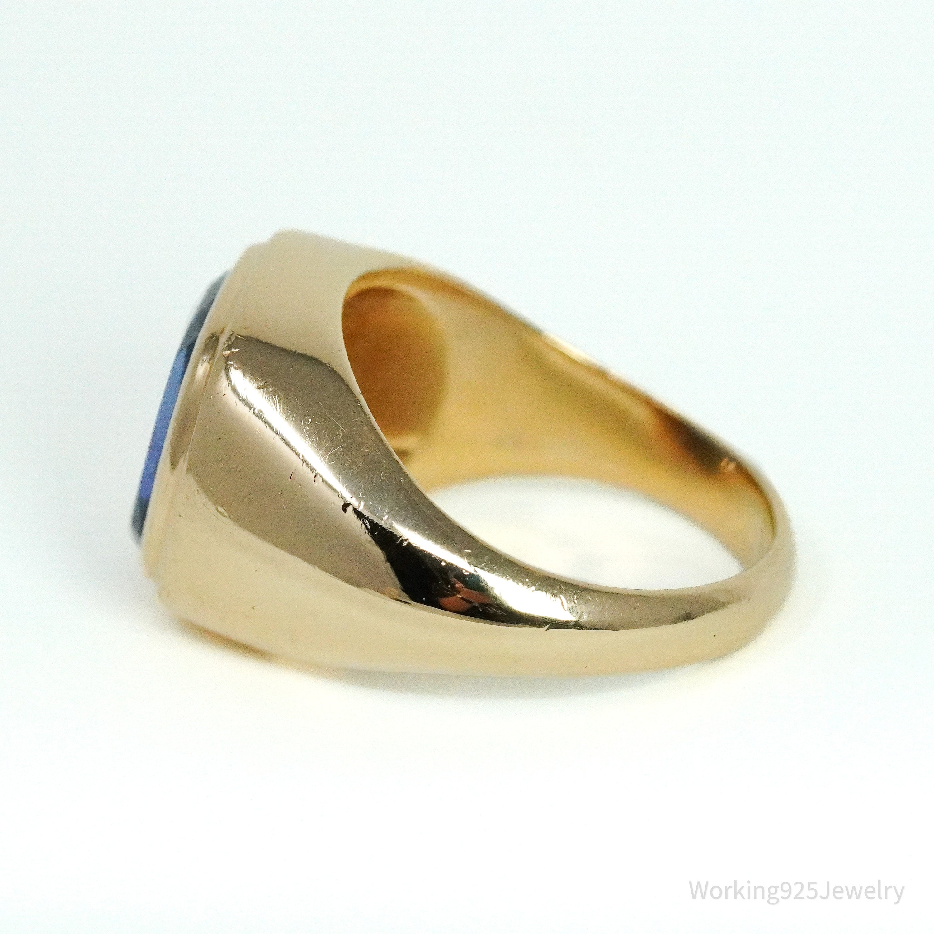 14K Yellow Gold & Synthetic Sapphire Ring - Size 9.75