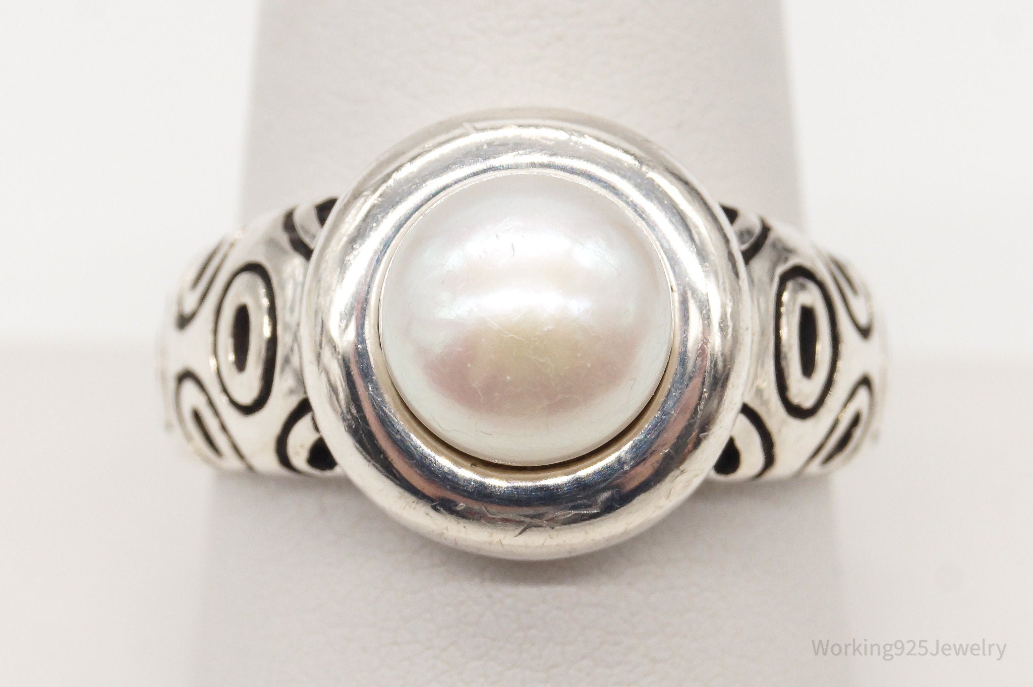 Vintage Pearl Sterling Silver Ring - Size 9.75