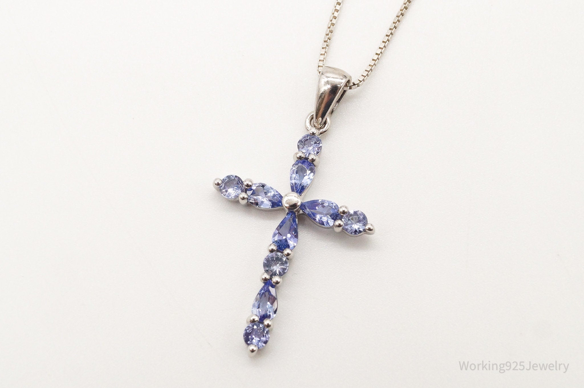 Vintage Iolite Cross Sterling Silver Necklace