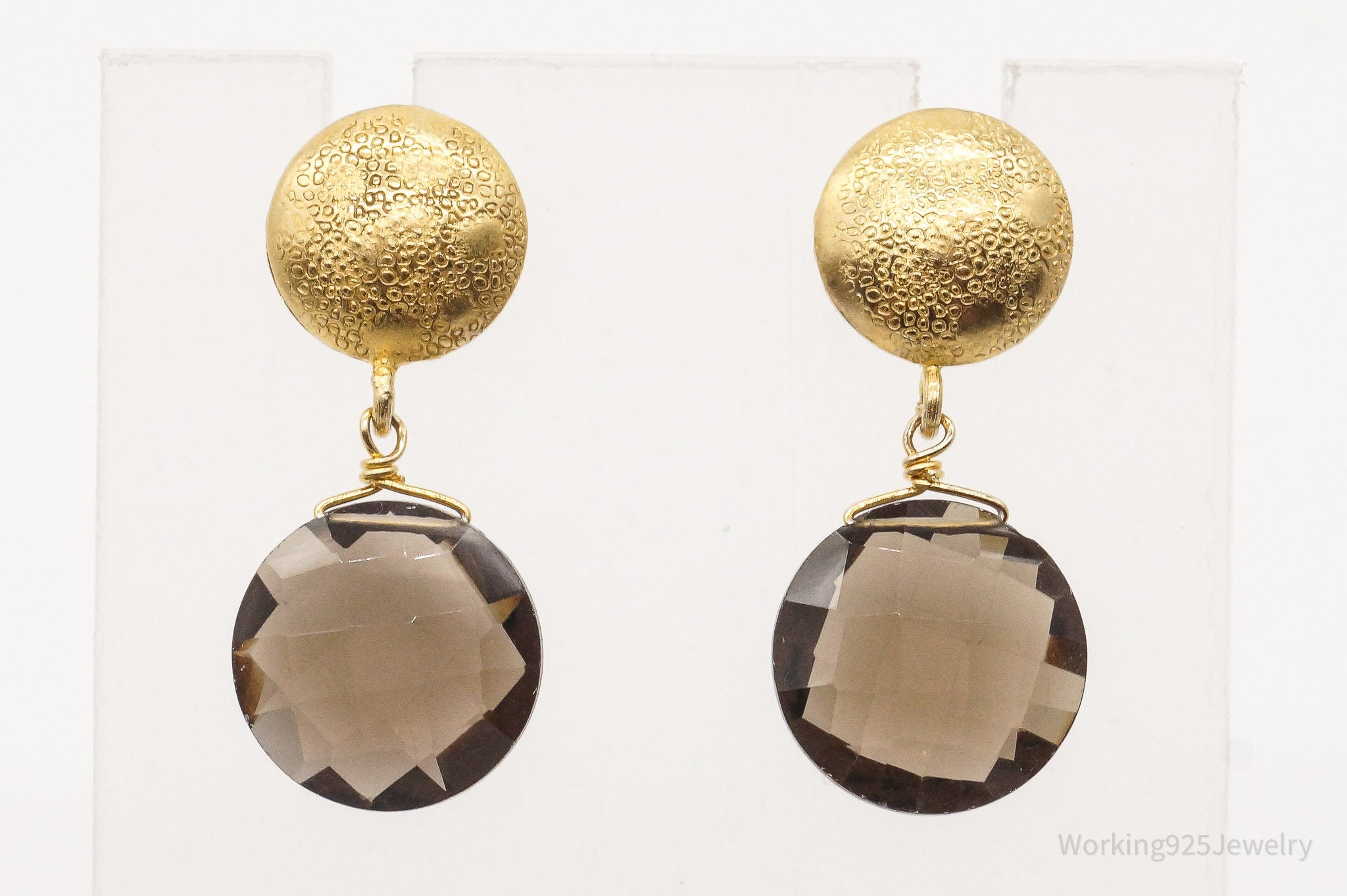 Vintage Smoky Topaz Gold Vermeil Sterling Silver Earrings