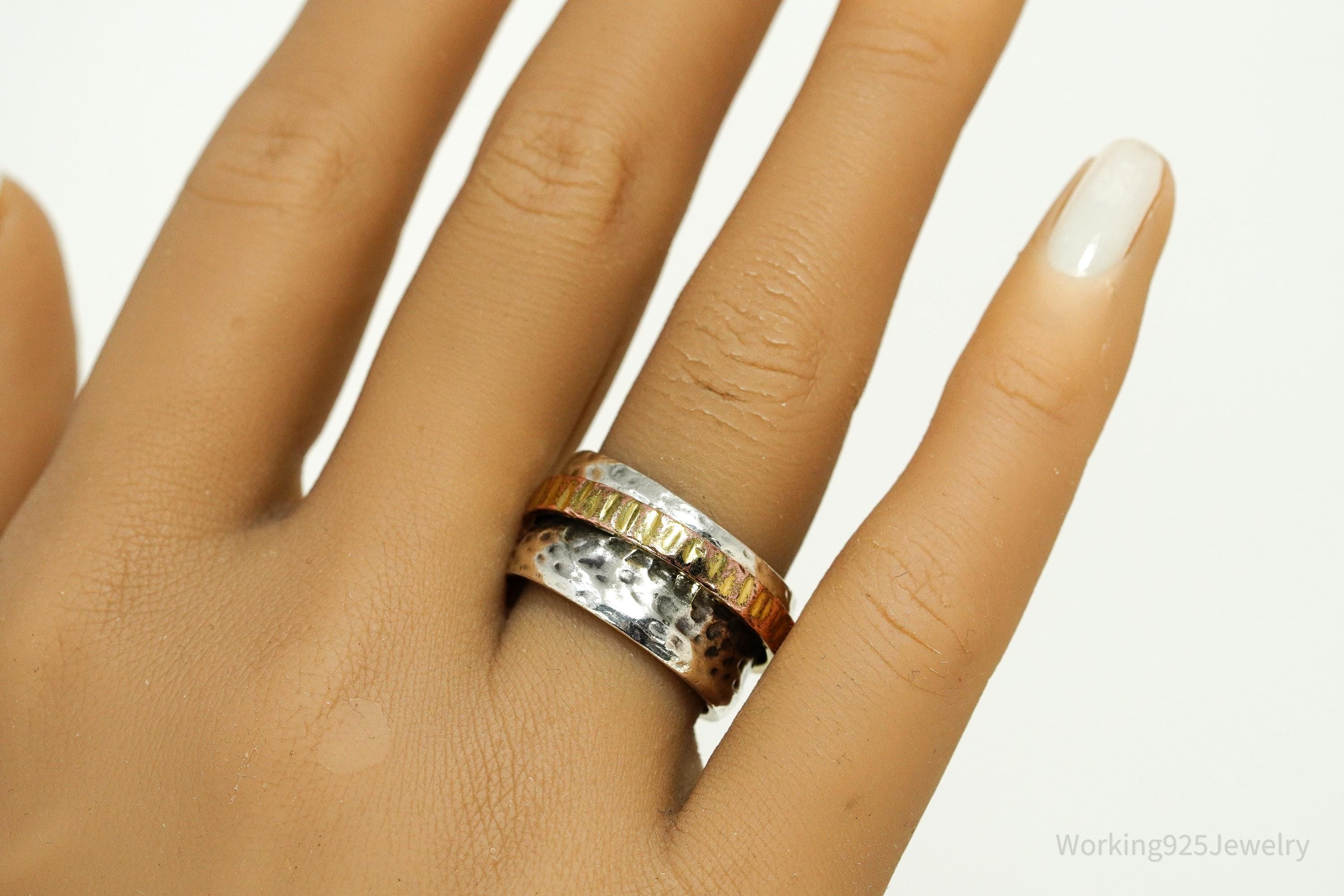 Vintage Silpada Retired 14K Gold Plated Sterling Silver Spinner Ring Size 7.5