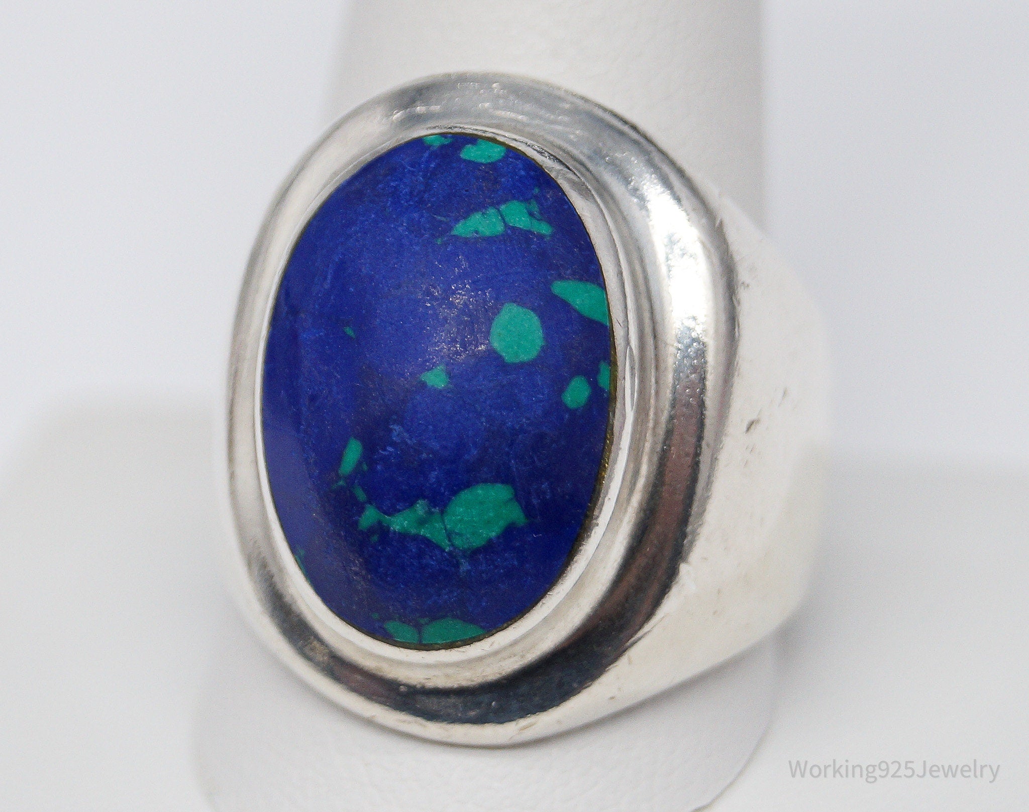 Vintage Mexico Azurite Malachite Sterling Silver Ring - Size 12.5