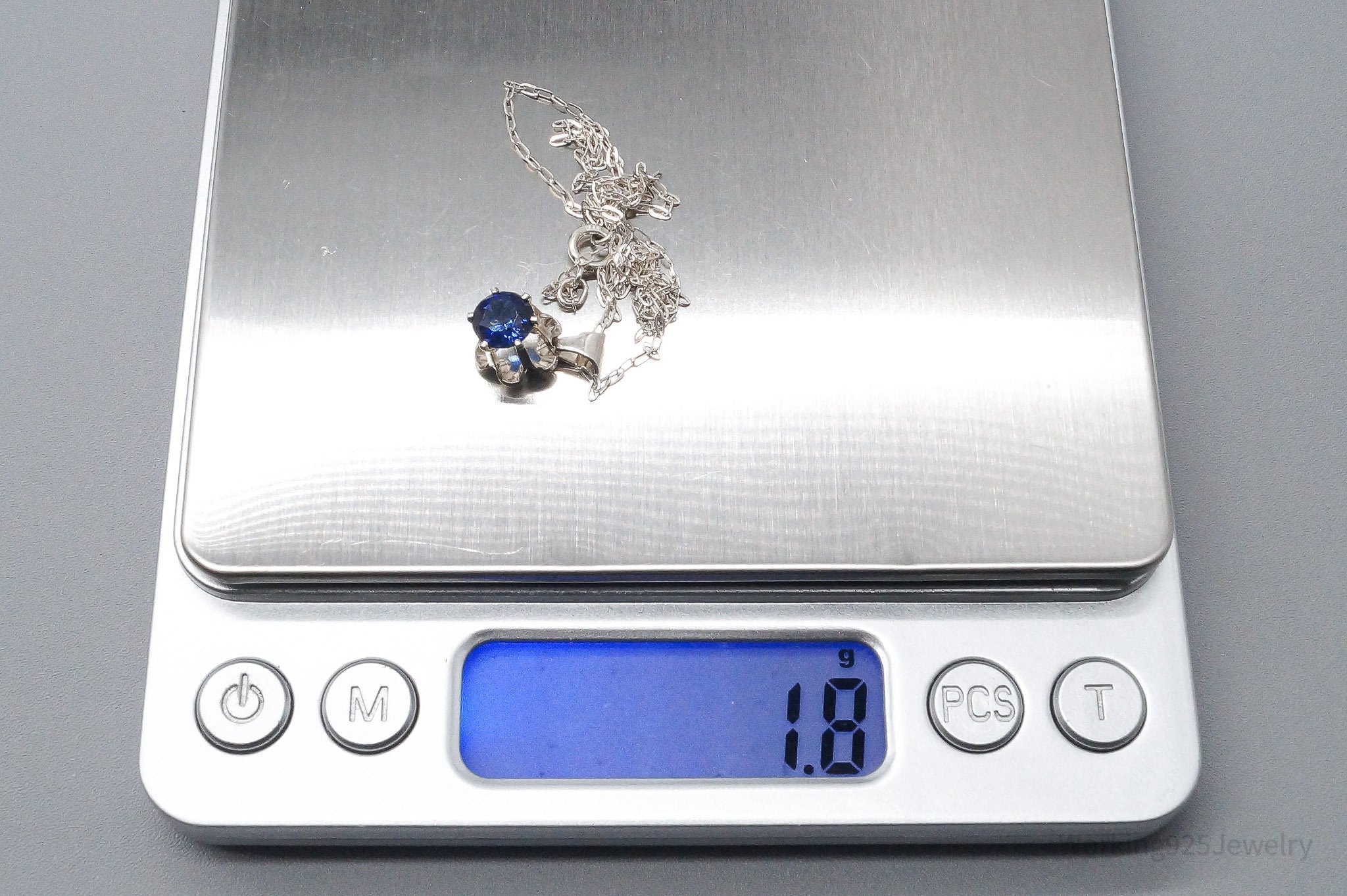 Vintage Blue Diamonique Cubic Zirconia Sterling Silver Necklace 17"