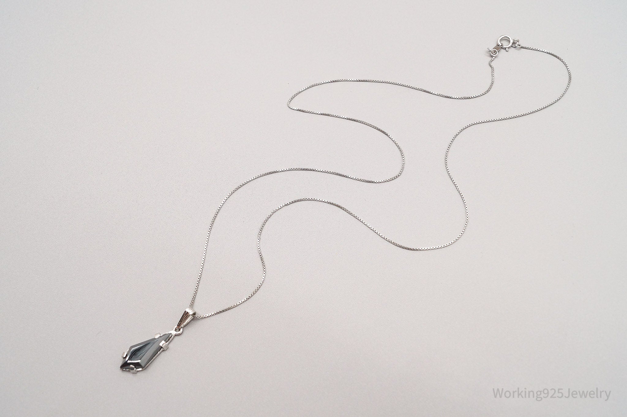 Vintage Art Deco Hematite Sterling Silver Necklace 20"