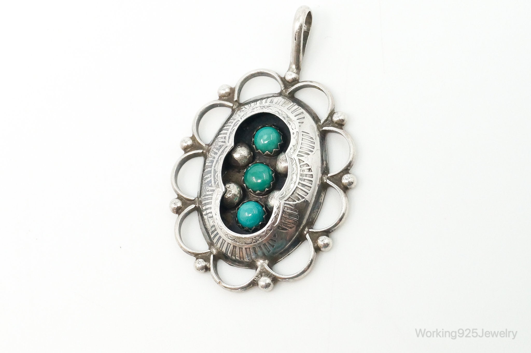 Vintage Native American Unsigned Turquoise Sterling Silver Pendant