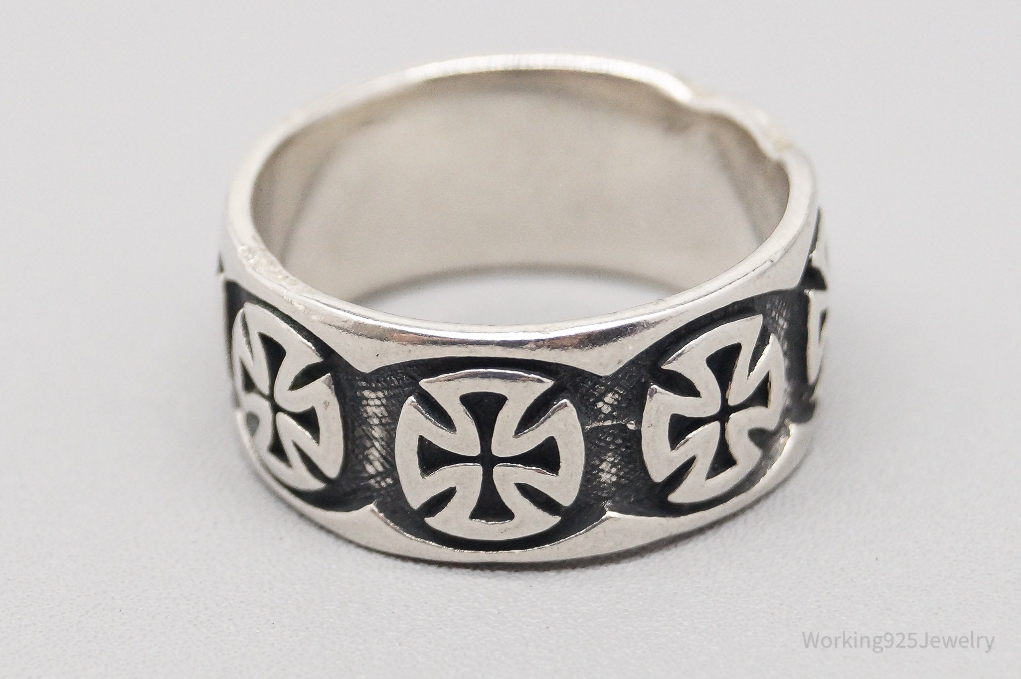 Vintage 103 Iron Crosses Sterling Silver Band Ring - Size 10.5