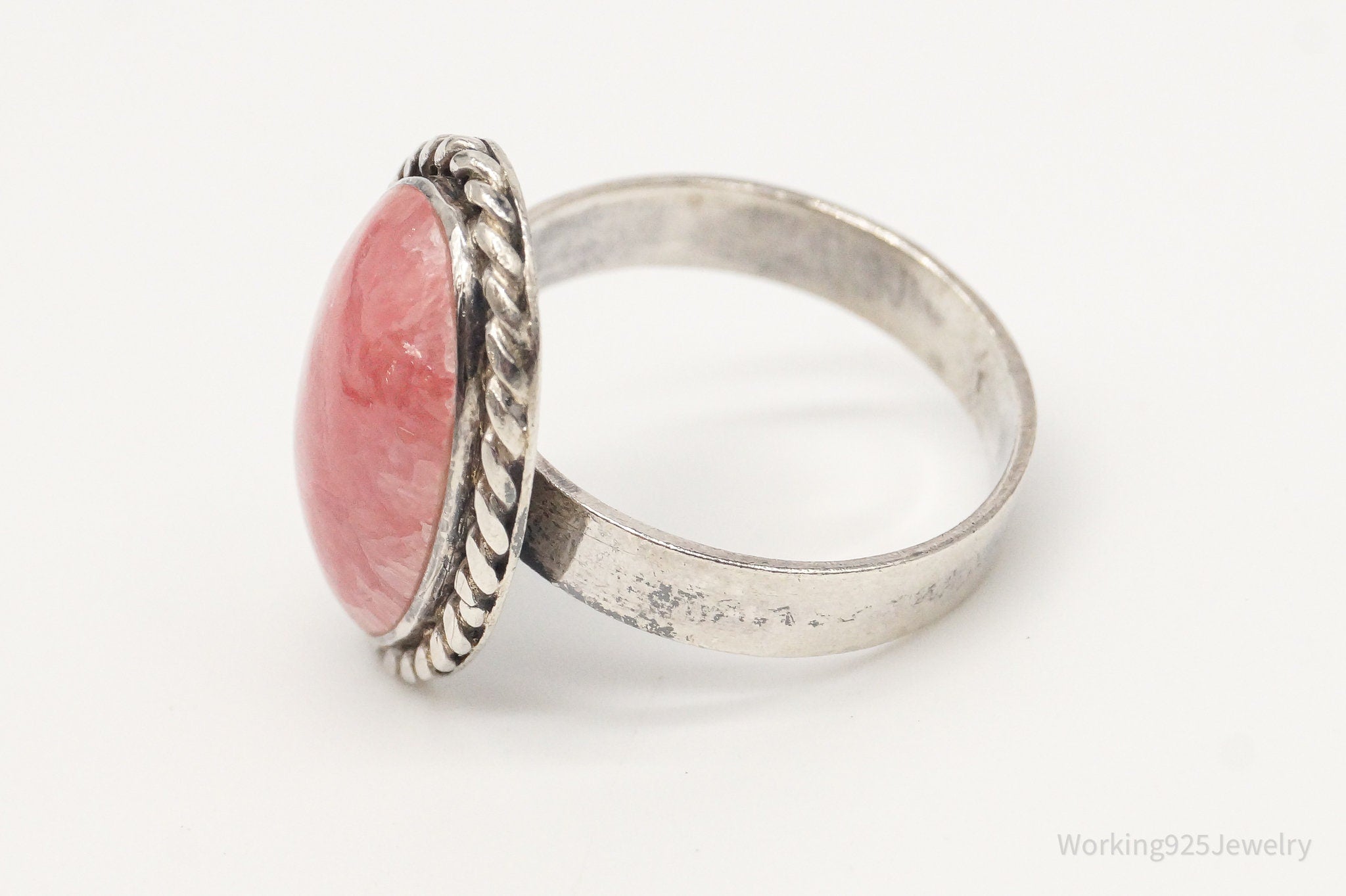 Vintage Pink Rhodochrosite 980 Silver Ring - Size 6.25