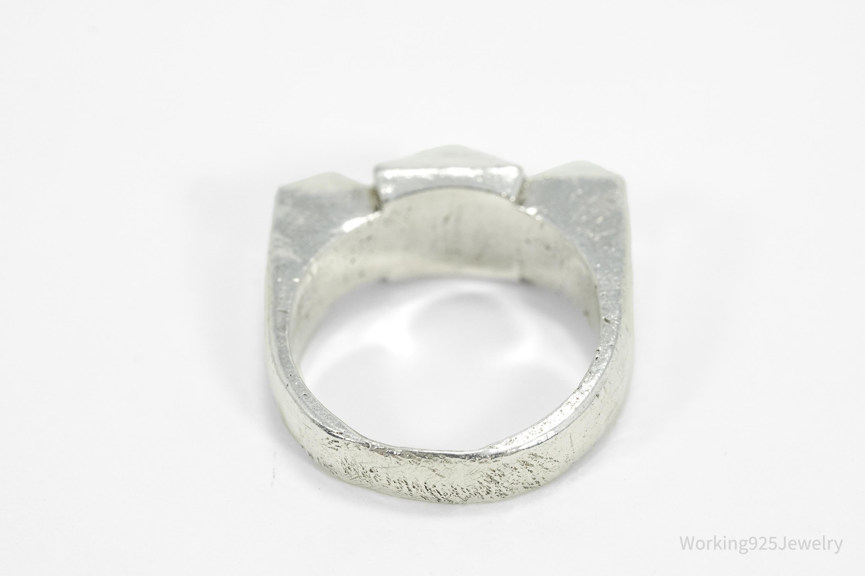 Vintage Triple Pyramid Silver Handmade Band Ring - Size 9