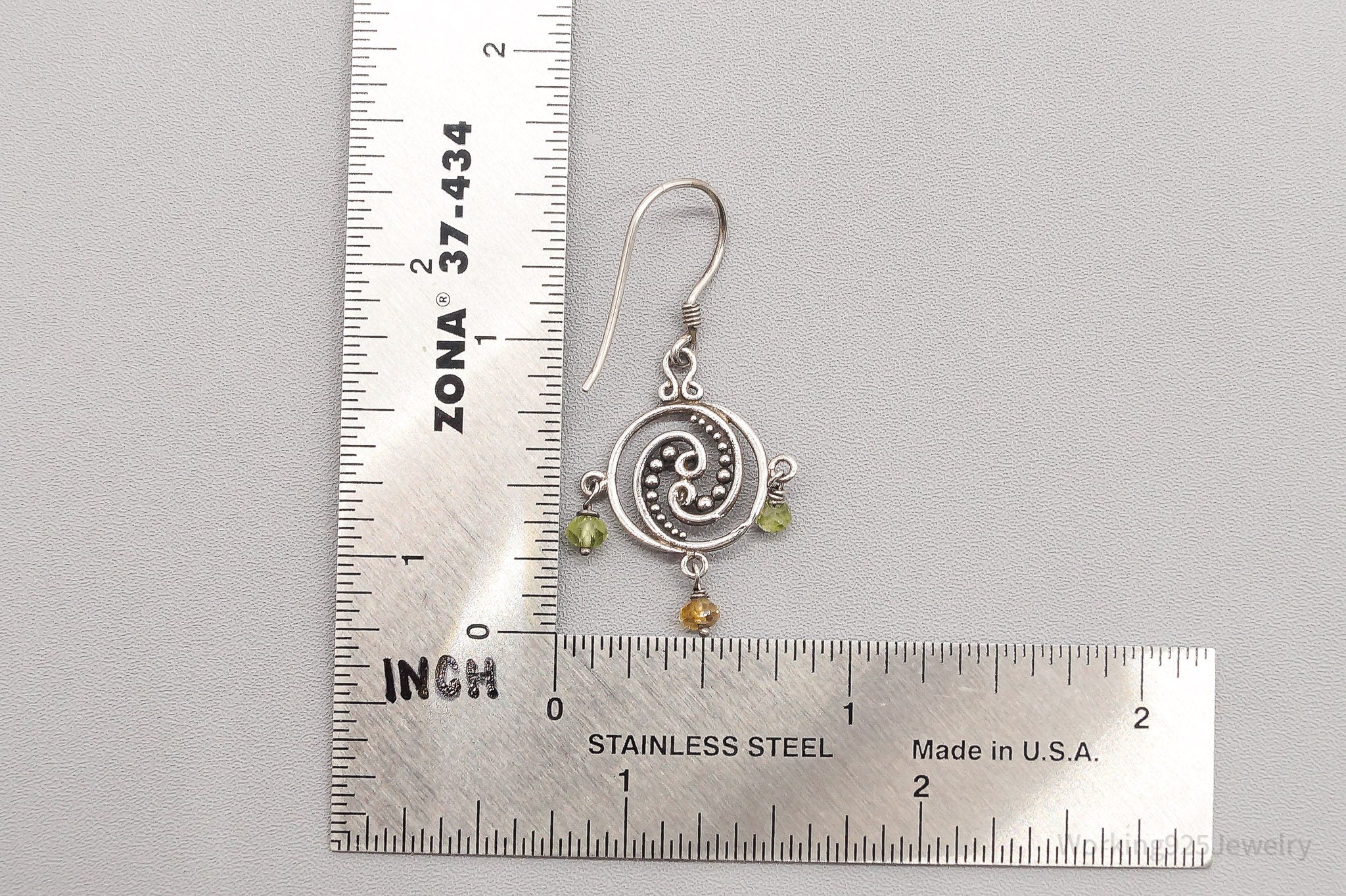 Vintage Peridot & Citrine Filigree Silver Earrings