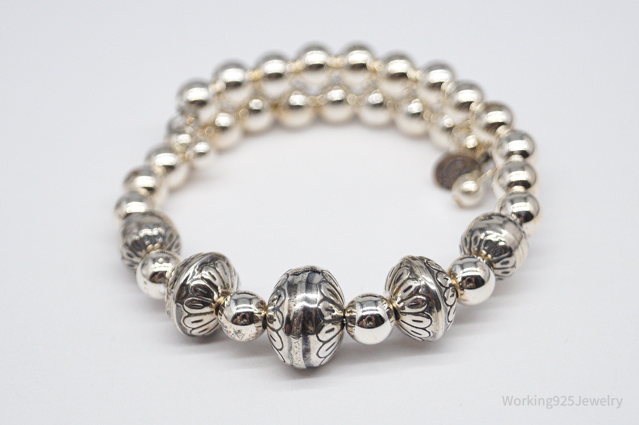 Vintage Native Carolyn Pollack Sterling Silver Adjustable Bead Bracelet 5"-7"