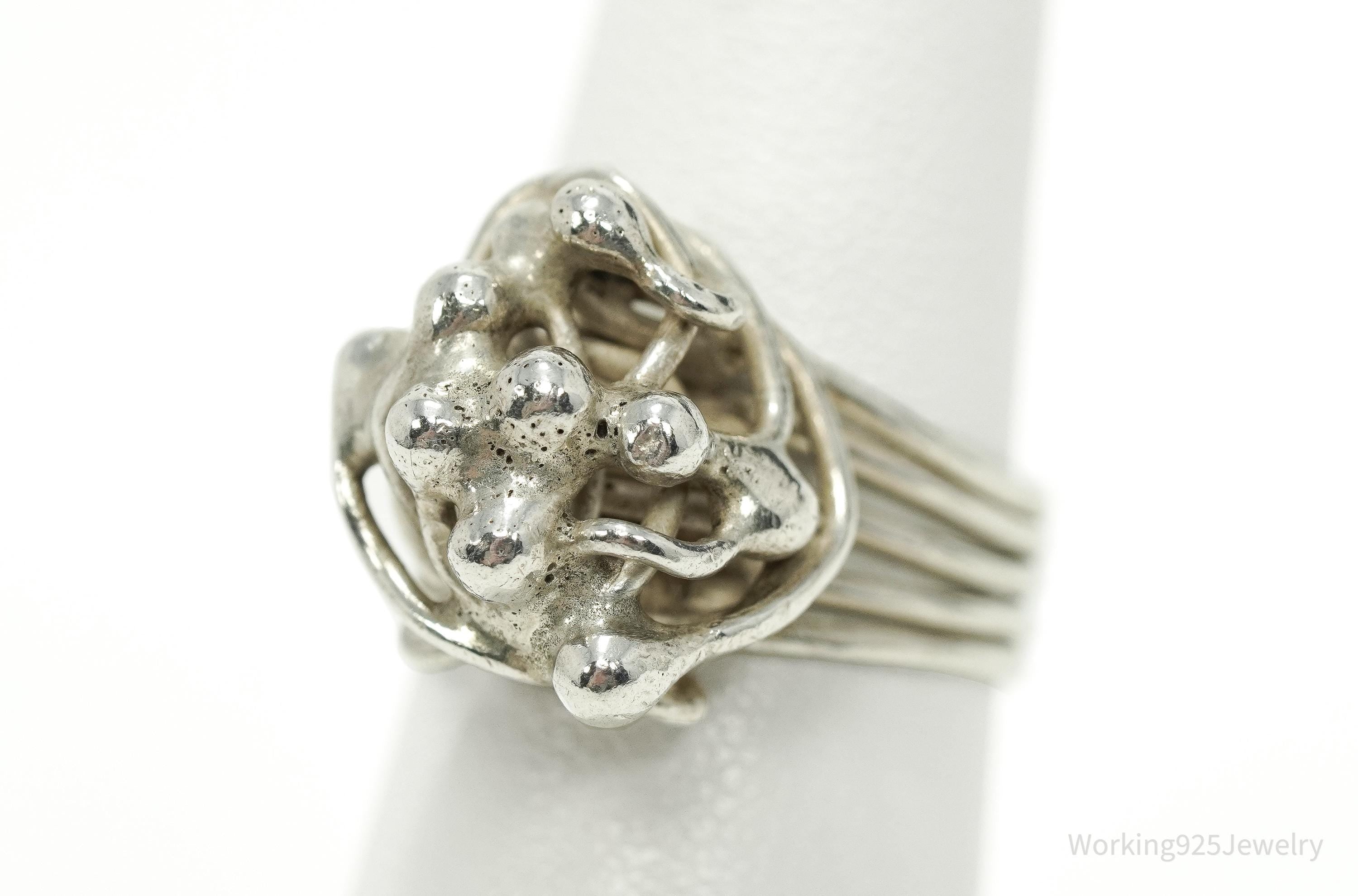 Vintage Brutalist Style Silver Ring - Size 5.25