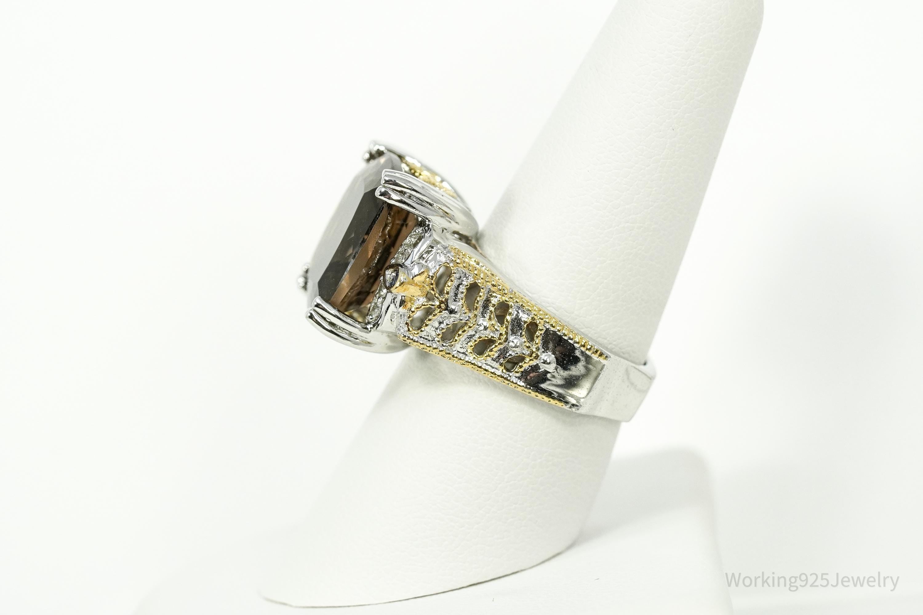 Michael Valitutti Gems en Vogue Smoky Quartz 24K Gold Sterling Silver Ring - Size 8