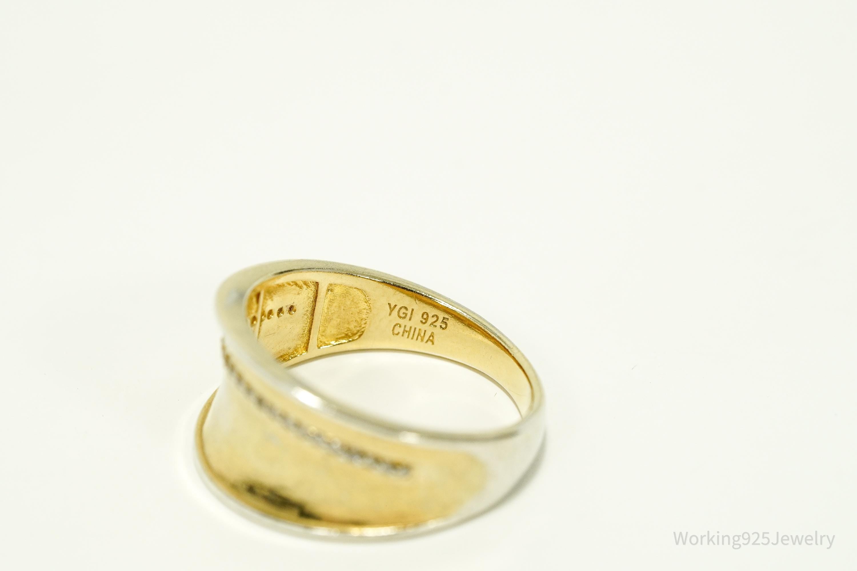 Vintage Cubic Zirconia Gold Vermeil Sterling Silver Ring - Size 8