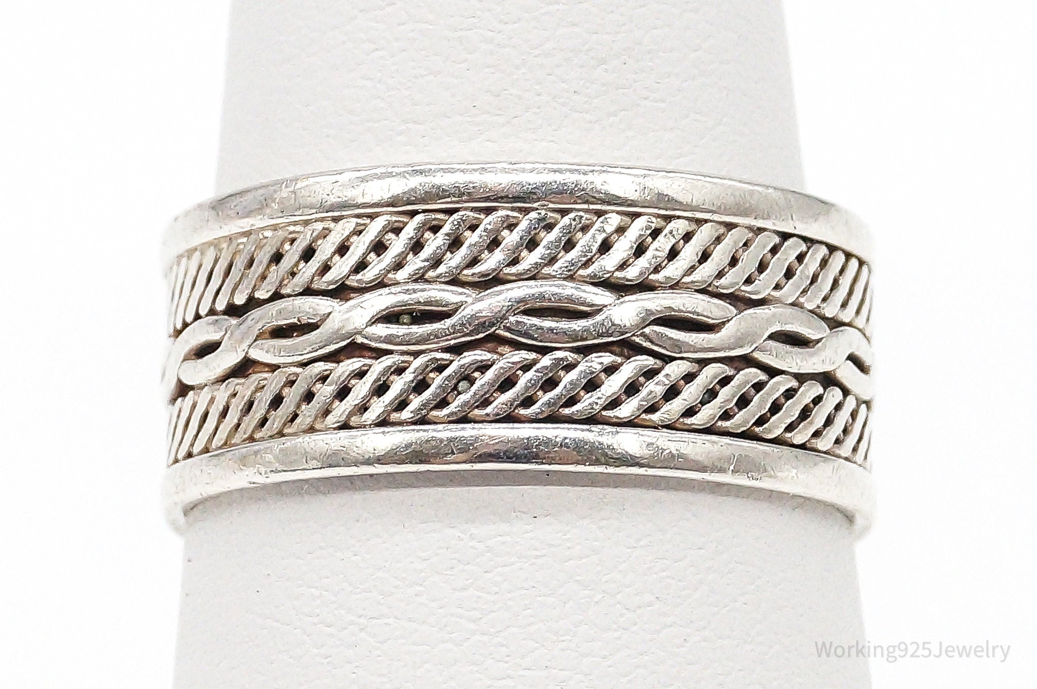 Vintage Weave Braid Rope Sterling Silver Band Ring - Size 8.25