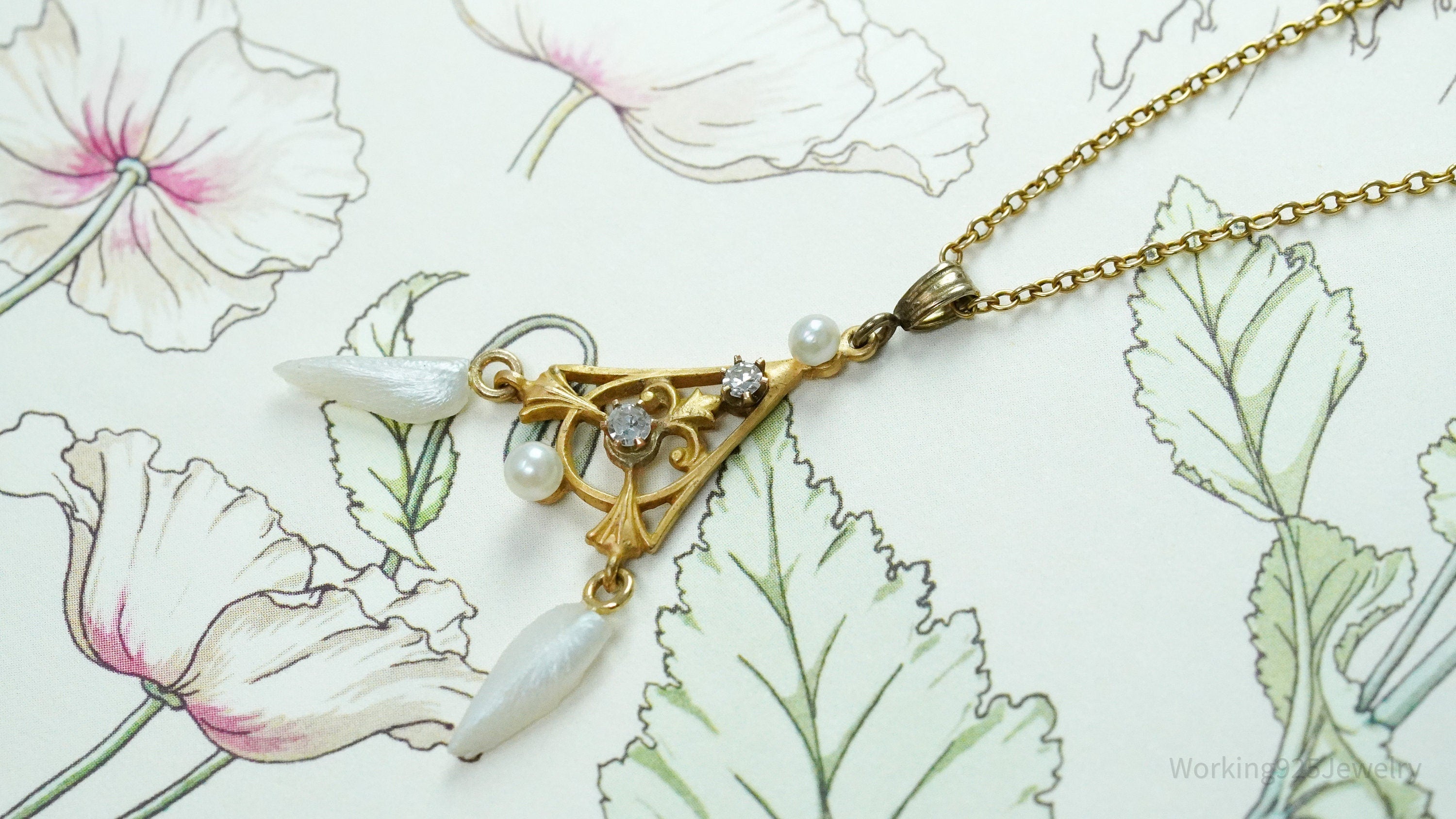 14K Yellow Gold, Pearl & Diamond Pendant Necklace