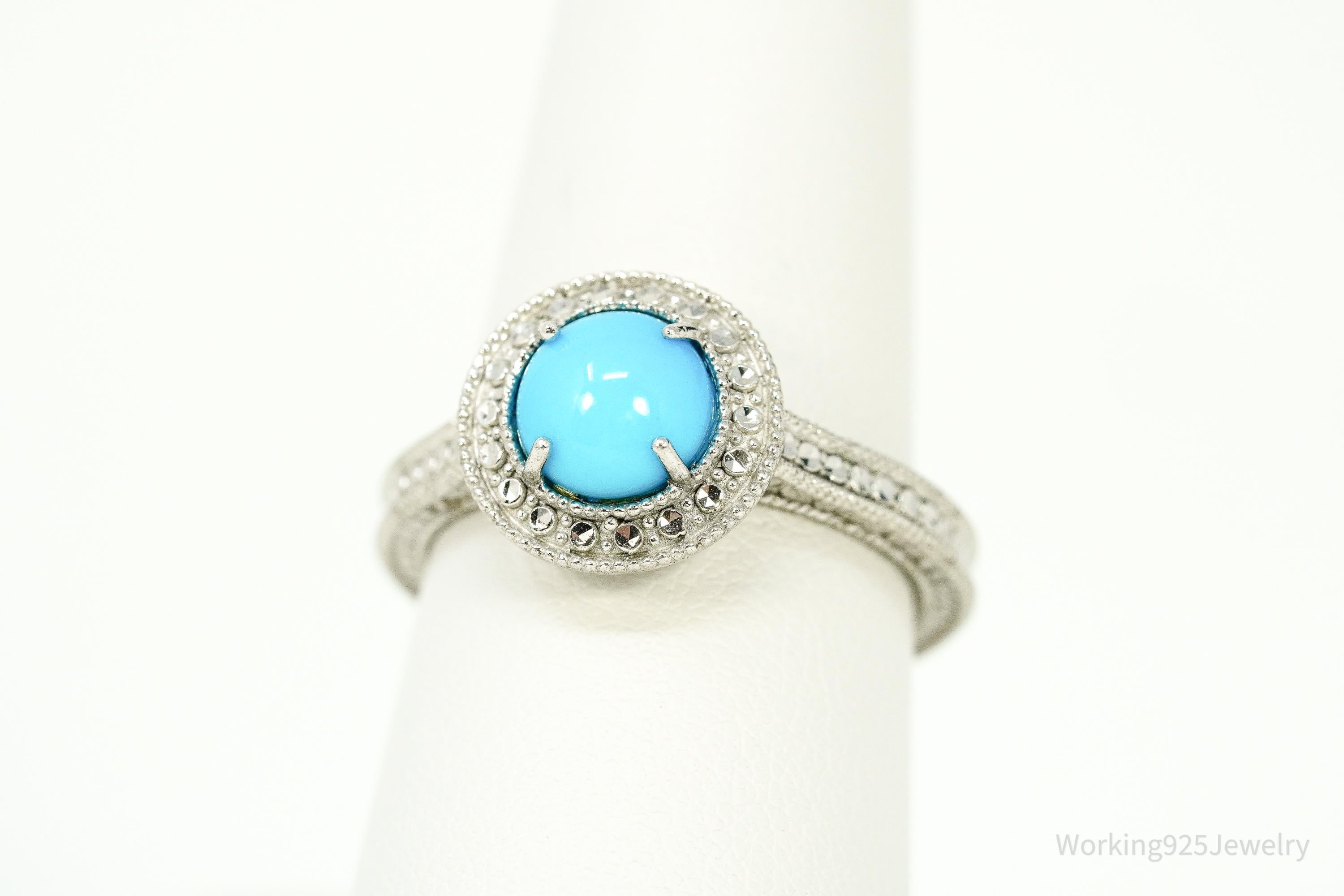 Vintage Blue Turquoise Sterling Silver Ring Size 8