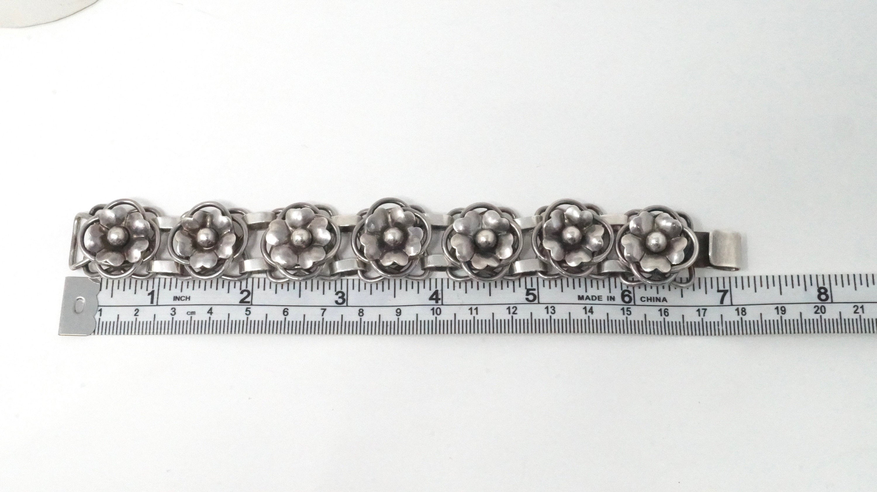 Vintage Modernist Designer Georg Jensen Flower Panel Sterling Silver Bracelet