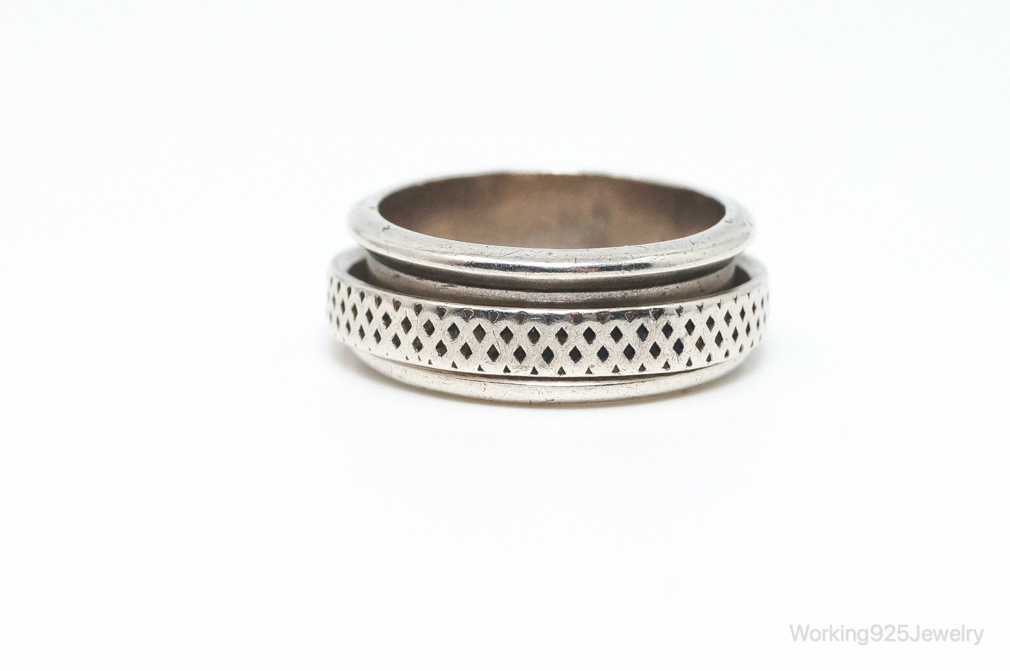 Vintage Modern Design Sterling Silver Spinner Band Ring - Size 6.75