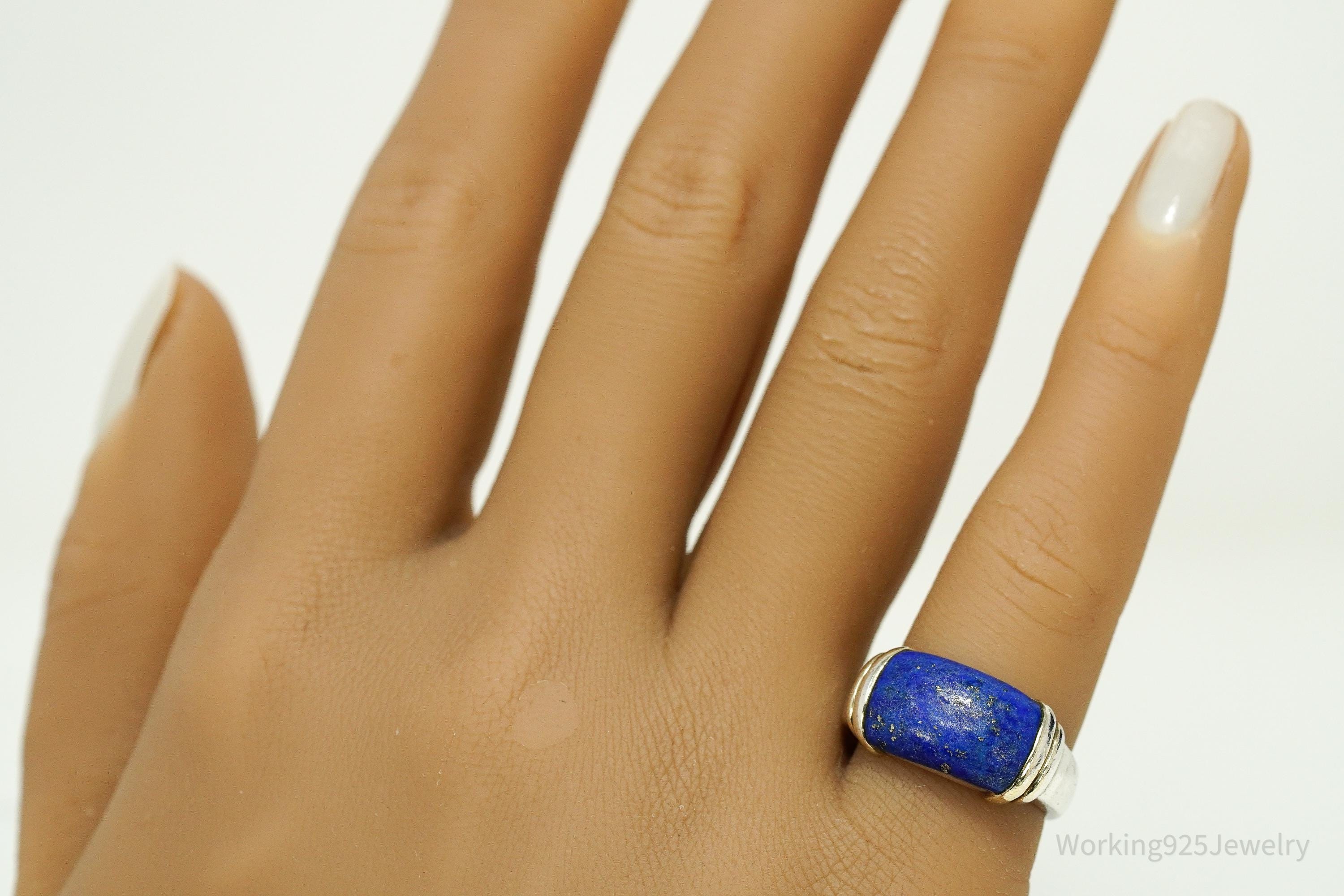 Vintage Lapis Lazuli Gold Vermeil Sterling Silver Ring - Size 5.75