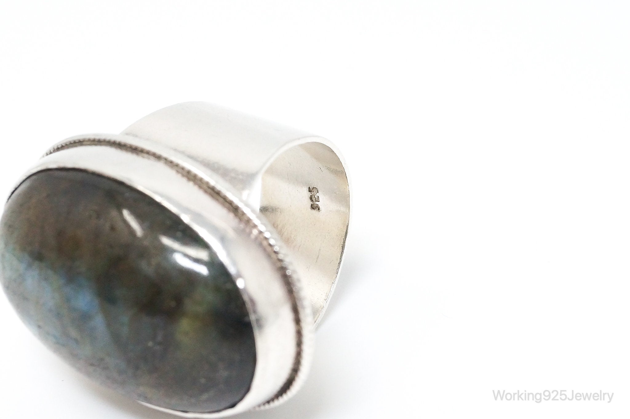 Vintage Large Labradorite Sterling Silver Ring - SZ 10.75