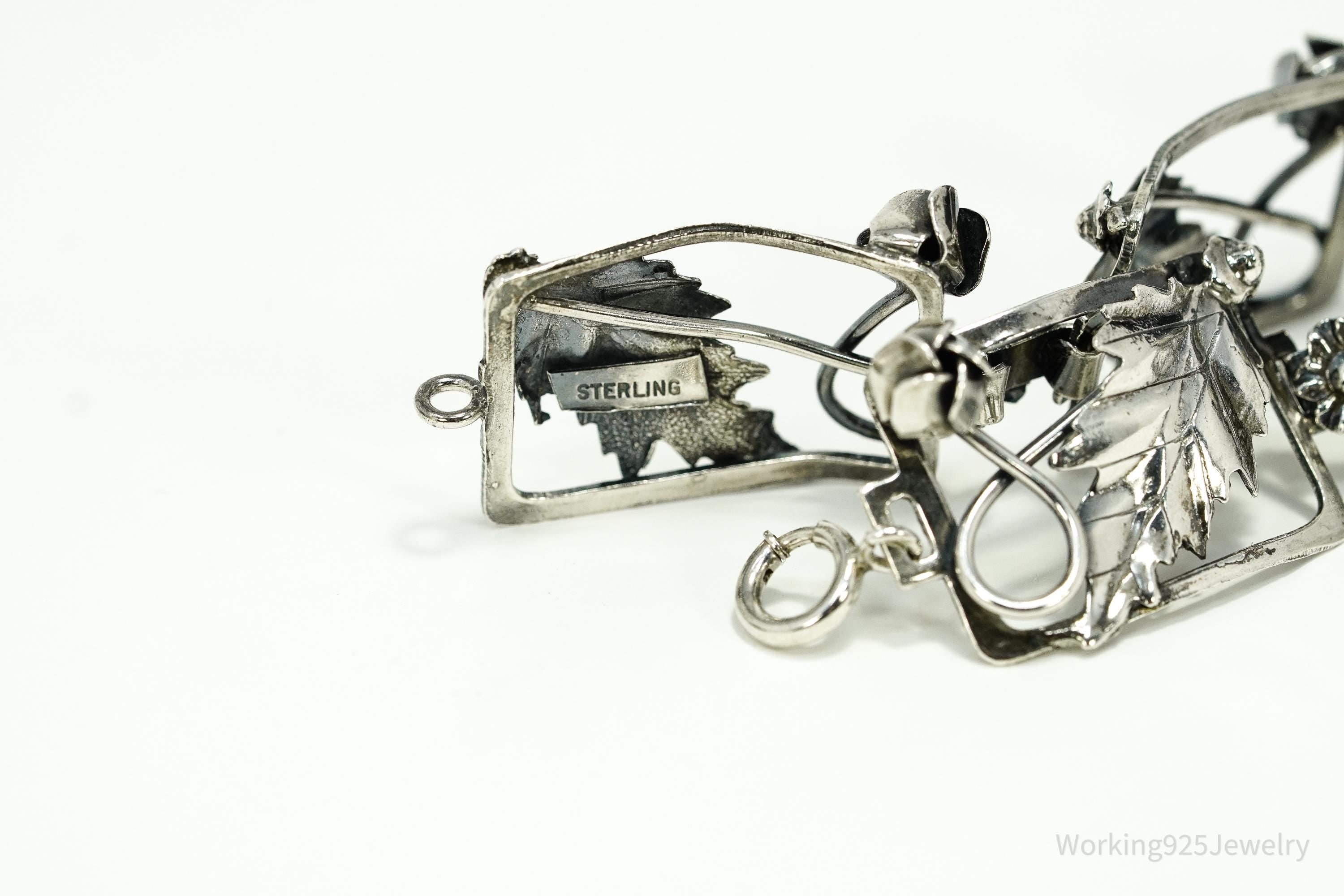 Antique Floral Sterling Silver Bracelet 7.5"