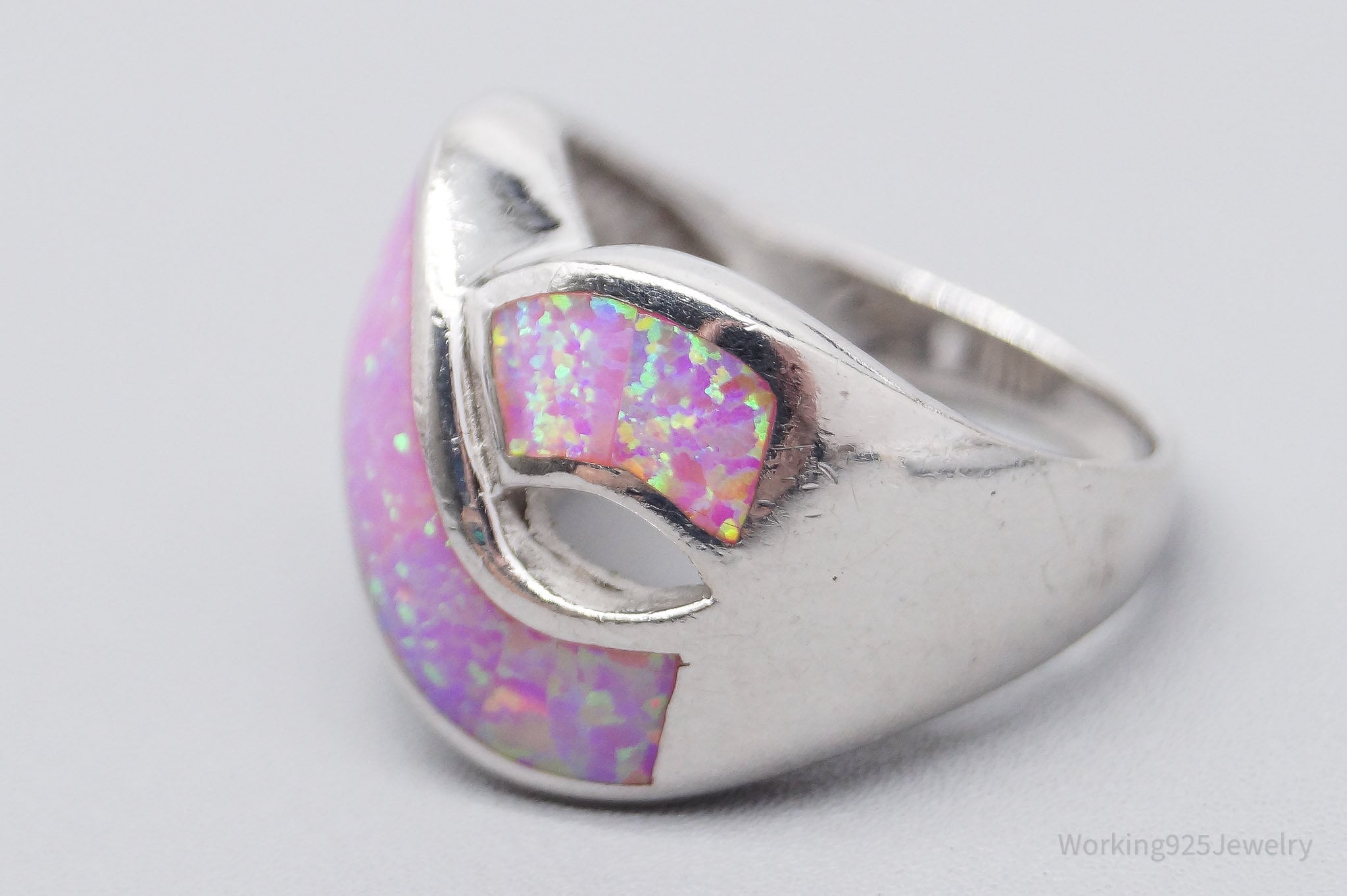 Vintage Lap Pink Opal Inlay Sterling Silver Infinity Ring -Size 9