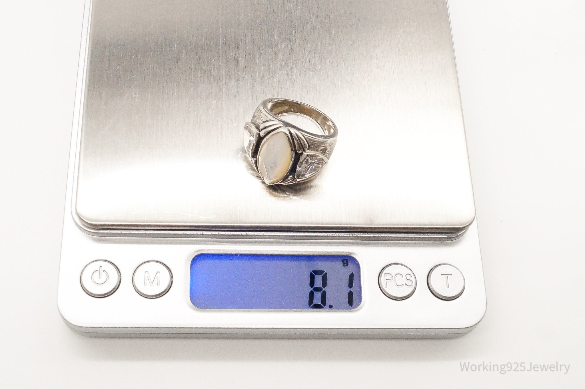 Designer Silpada Mother Of Pearl Cubic Zirconia Sterling Silver Ring Size 7.25