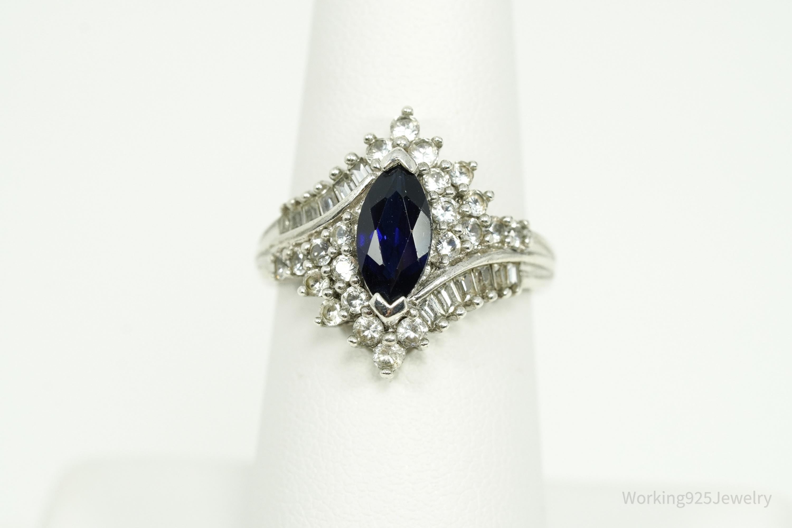 Vintage Hamilton Jewelers Blue & White Sapphire Sterling Silver Ring - Size 7