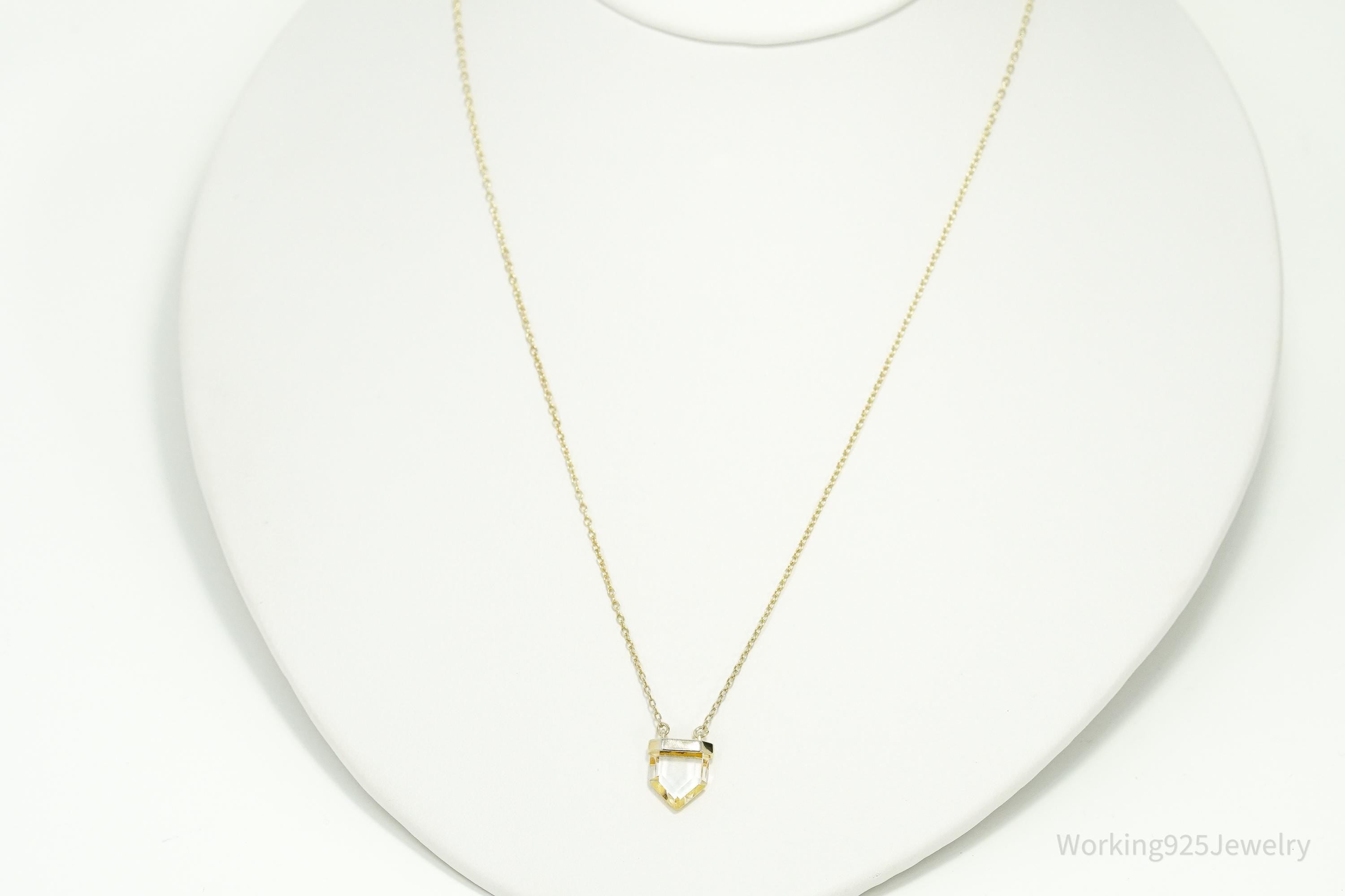 Vintage Clear Crystal Gold Vermeil Sterling Silver Necklace 19"