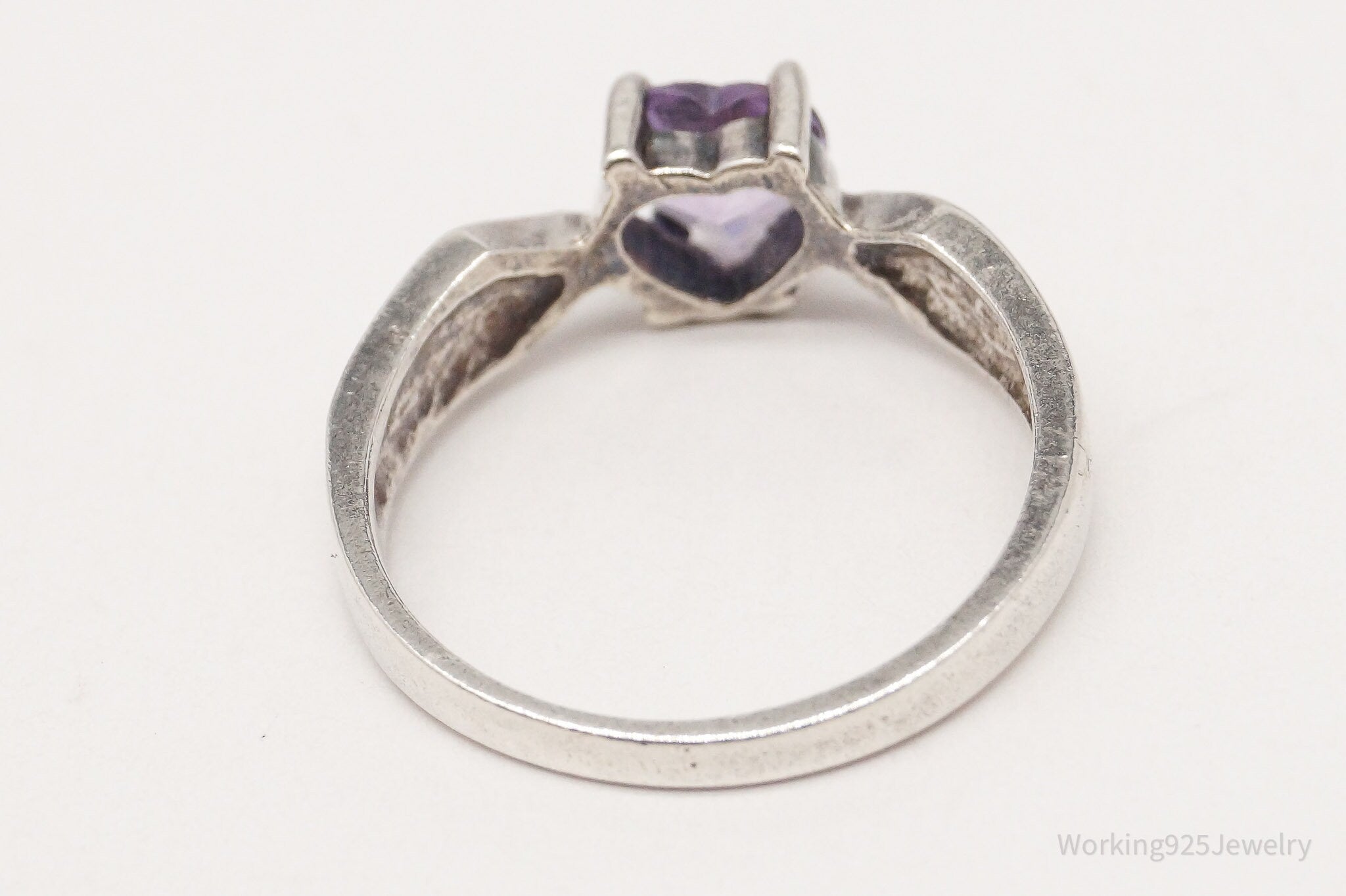 Vintage Amethyst Heart Sterling Silver Ring - Size 7