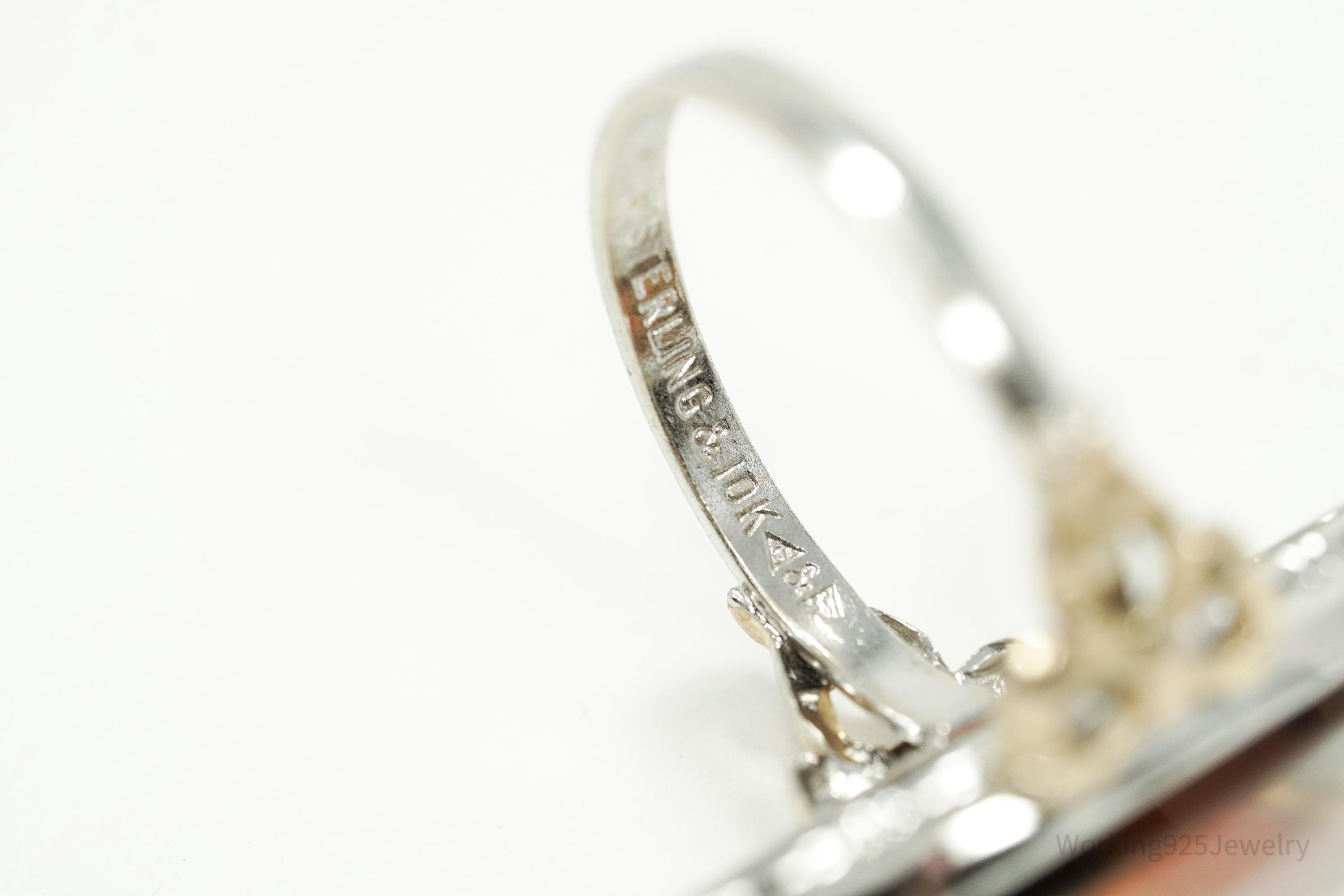 Antique Clark & Coombs 10K Agate Sterling Silver Ring - Size 6.5