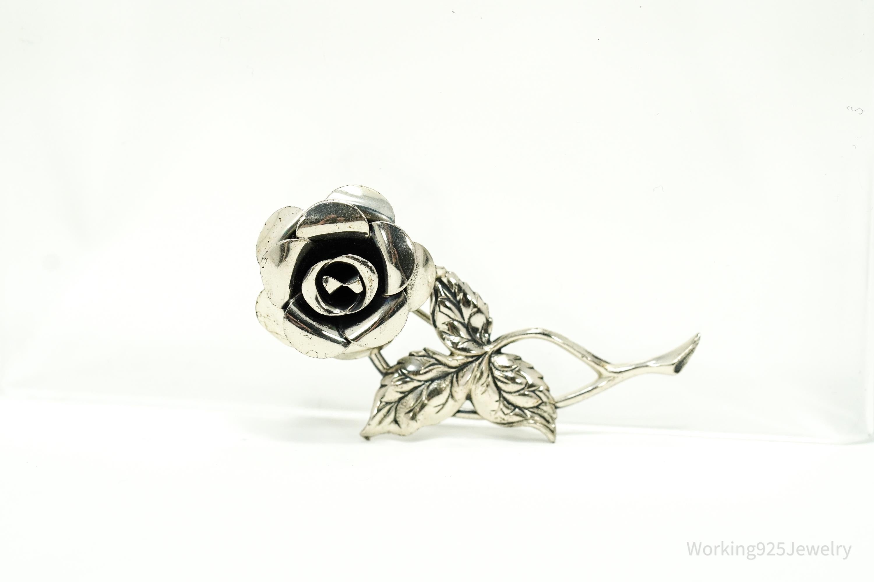 Vintage Designer Beau Sterling Silver Rose Brooch Pin