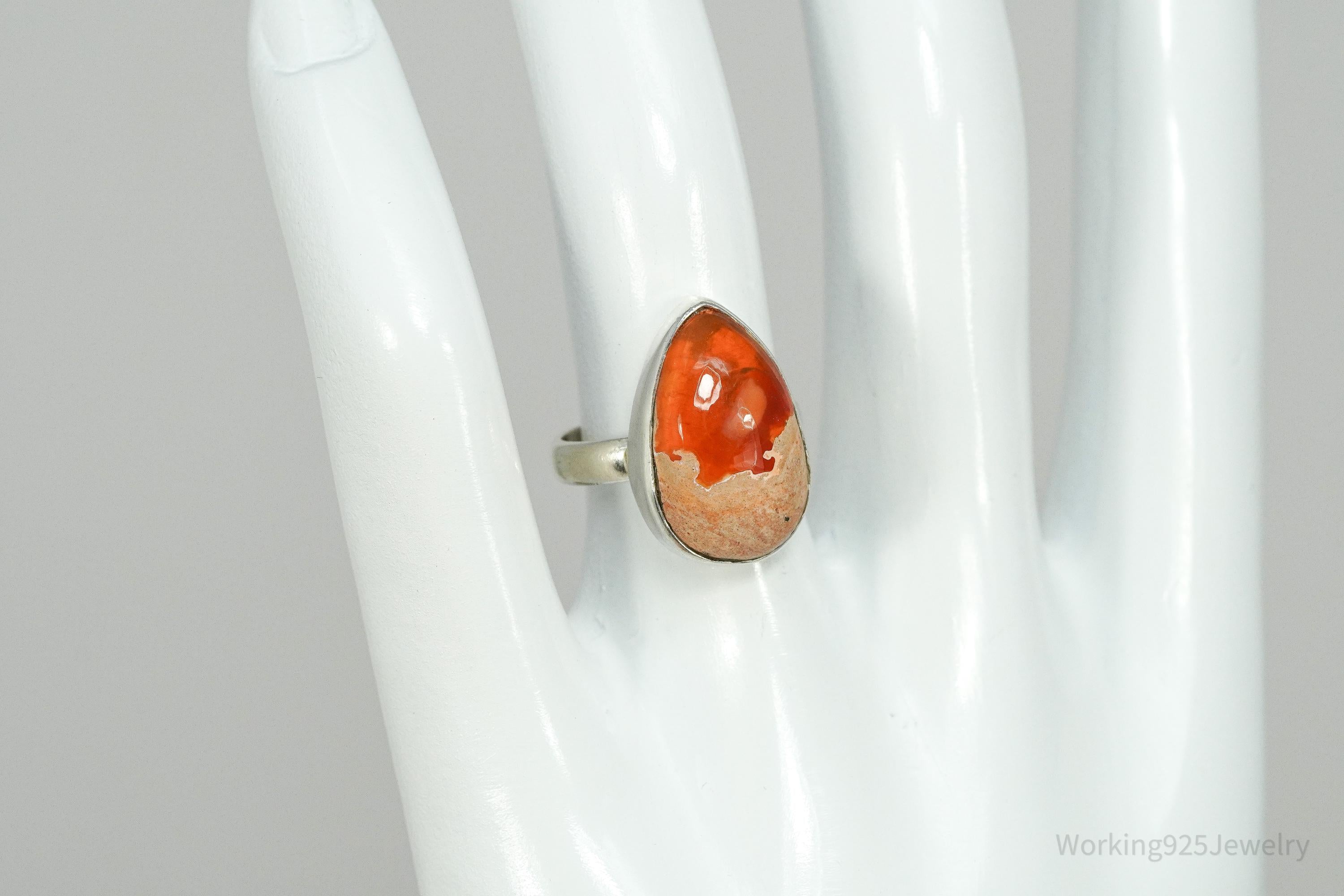 Vintage Large Mexico Fire Opal Sterling Silver Ring - Size 5.75