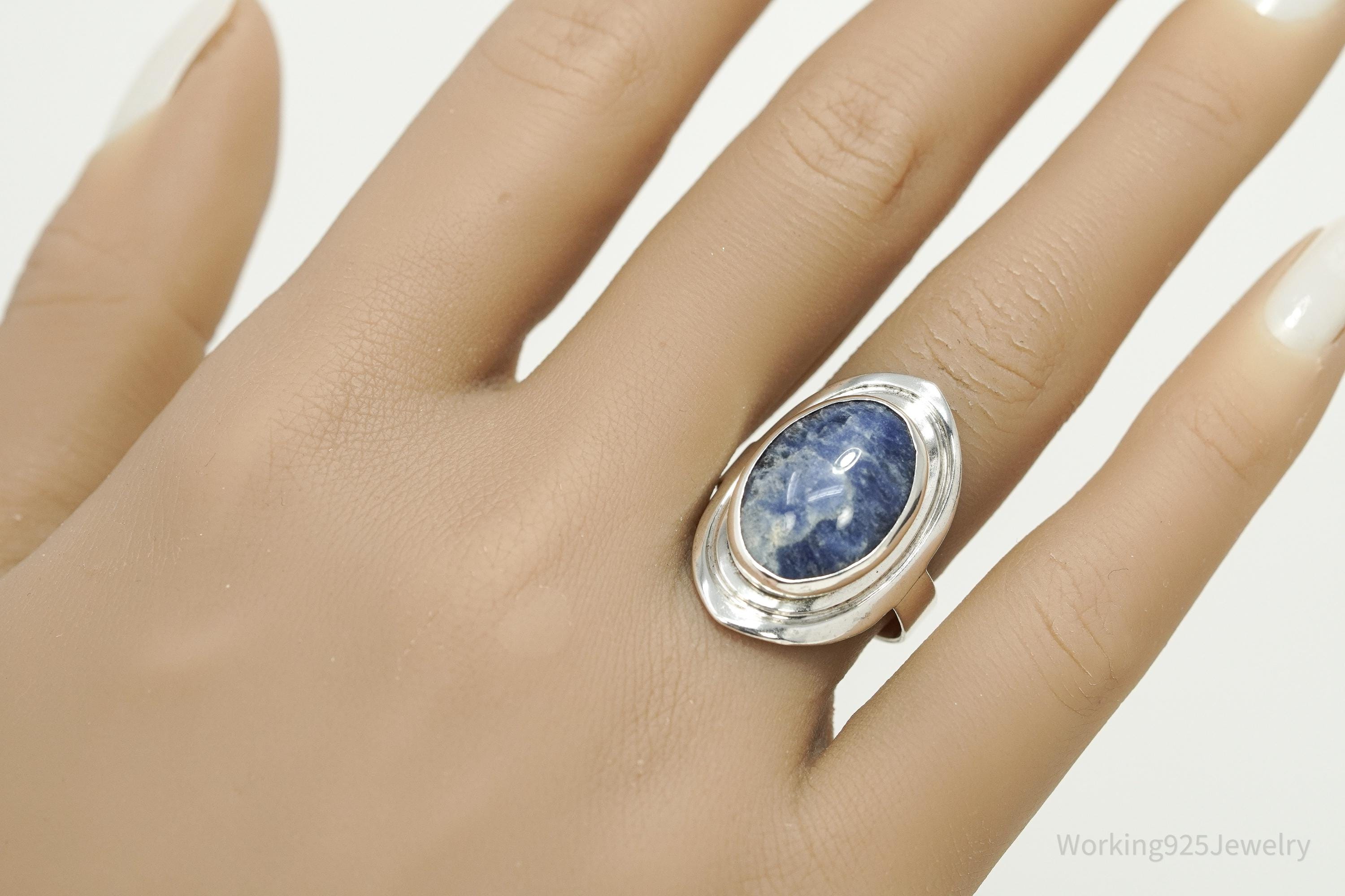 Vintage Lapis Lazuli Modernist Style Sterling Silver Ring - Size 8.5