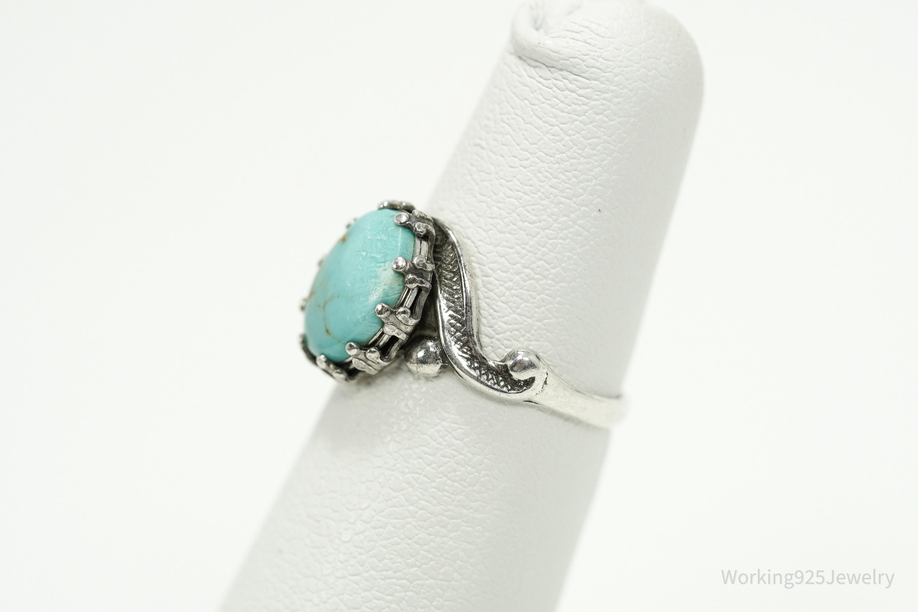 Vintage Native American Signed JP Turquoise Sterling Silver Ring - Size 4.5