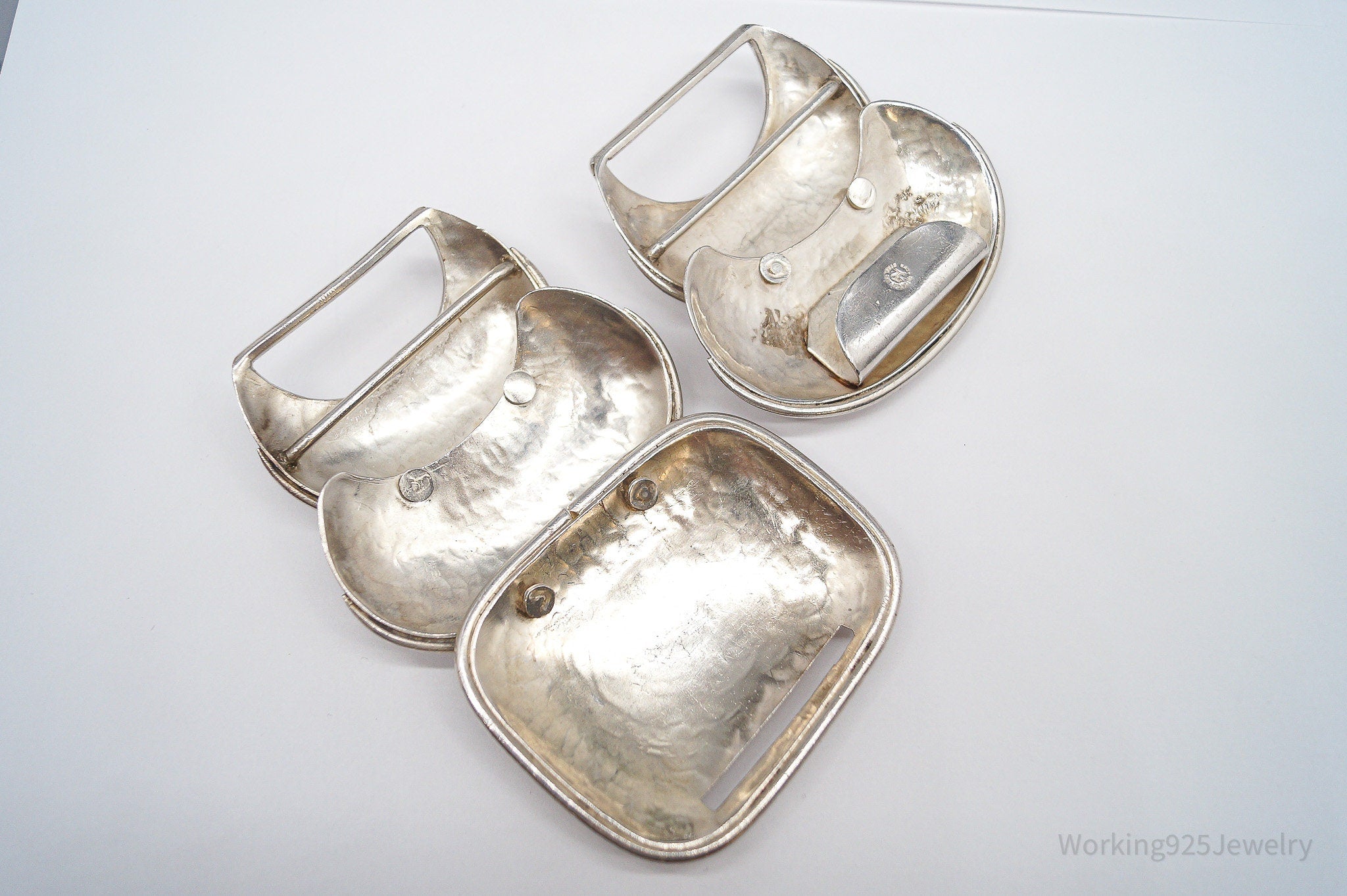 Large Vintage Mexico Modernist Hector Aguilar Armadillo Sterling Silver Belt Buckle