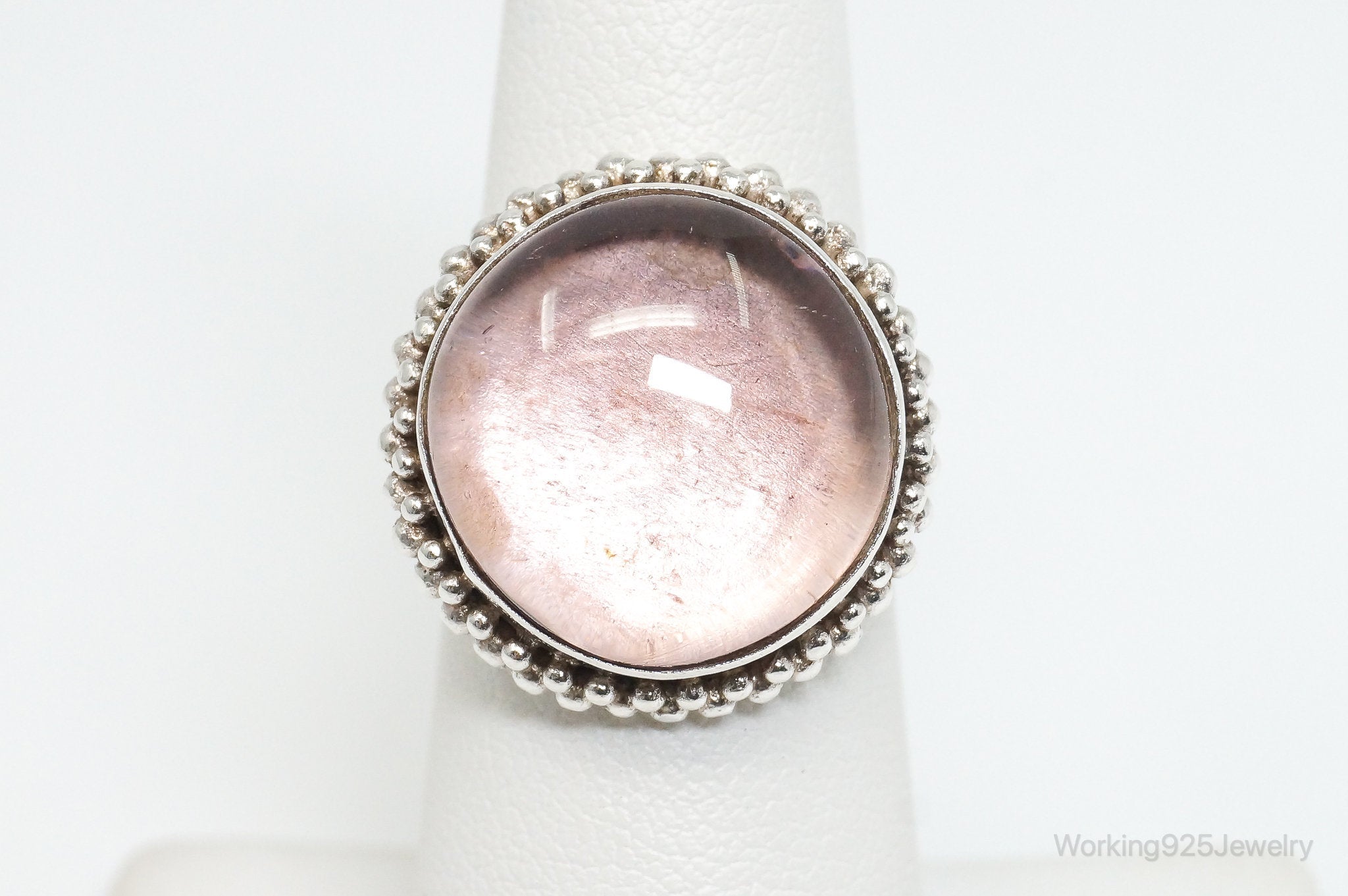 Vintage Large Purple Glass Modern Sterling Silver Ring - SZ 6