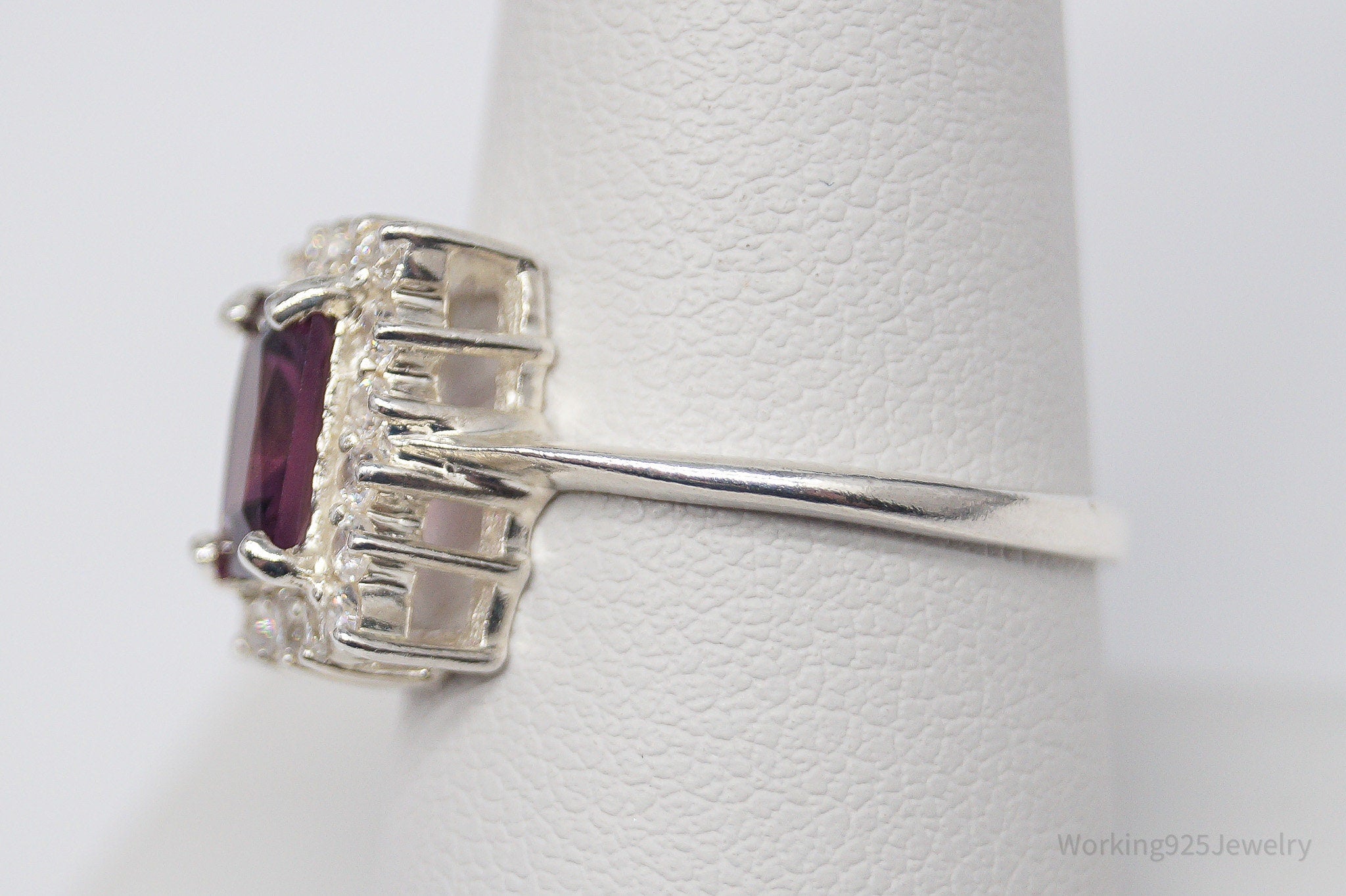 Vintage Amethyst Cubic Zirconia Sterling Silver Ring - Size 8.75